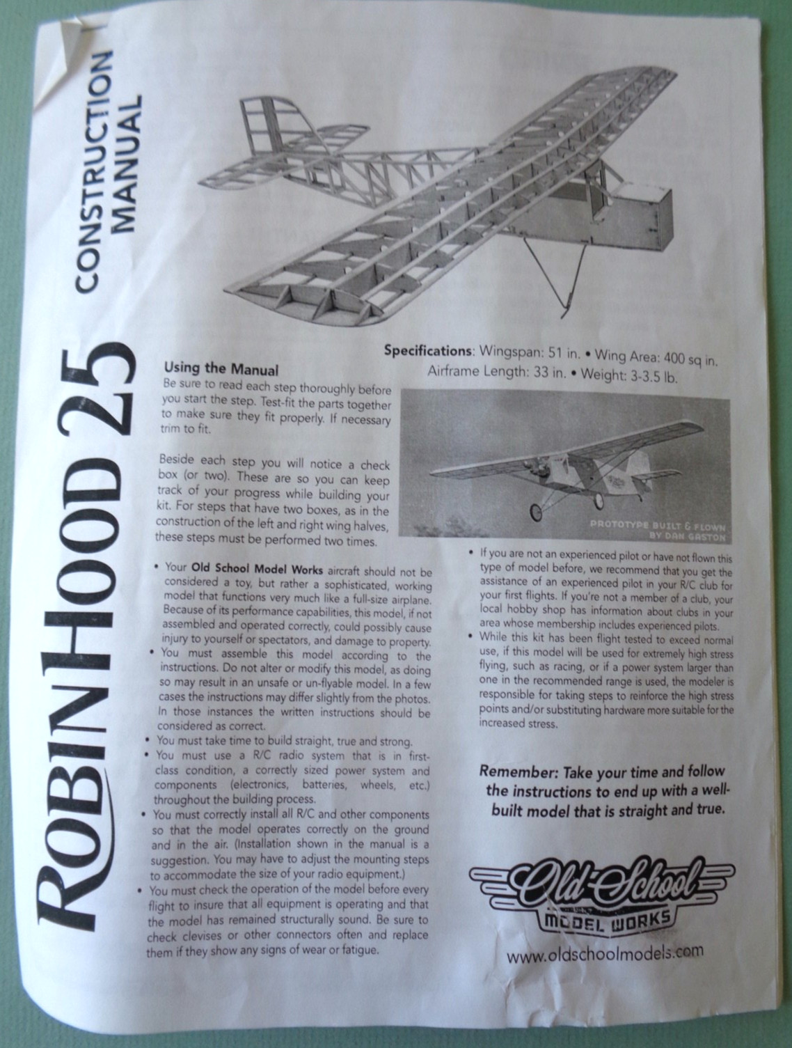 Old School Model Works Robin Hood 25 LC RC Airplane, 51" WS, Callie Graphics NEW
