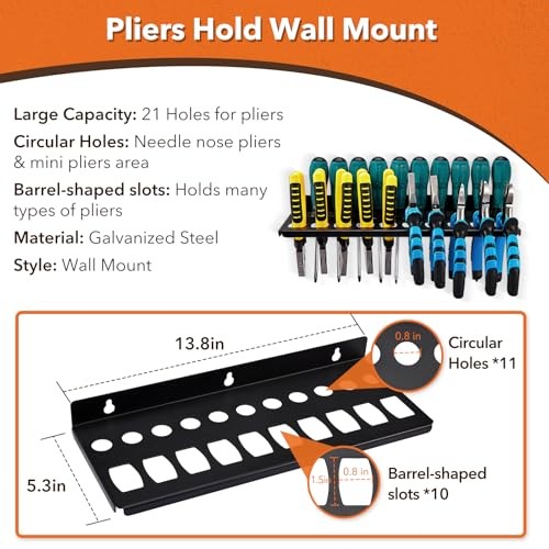 4Pcs Wall Mount Tool Organizer Set,Include Screwdriver Organizer,9mm-24mm