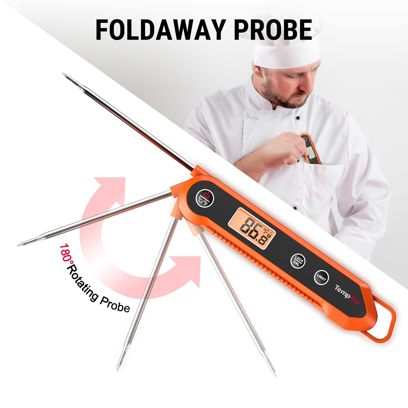 TempPro Digital Instant Read Meat Thermometer for Grilling, Medium, Orange