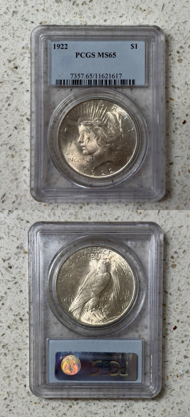 1922 Silver Peace Dollar $1 PCGS MS65