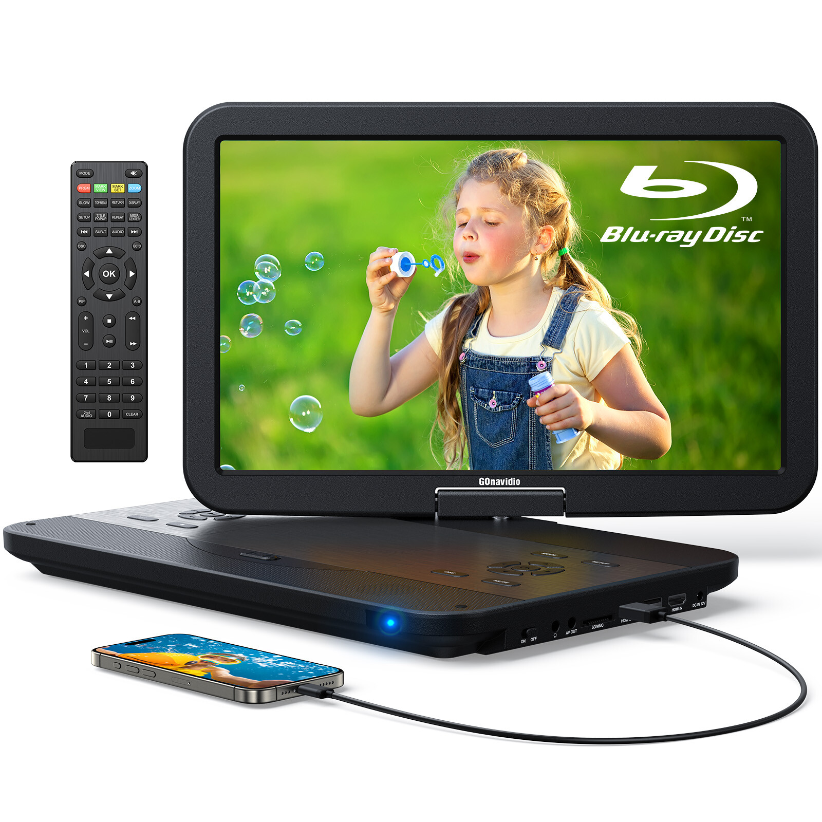 17.6" Portable Blu Ray DVD Player with 15.4" 1080P Full HD Large Swivel Screen