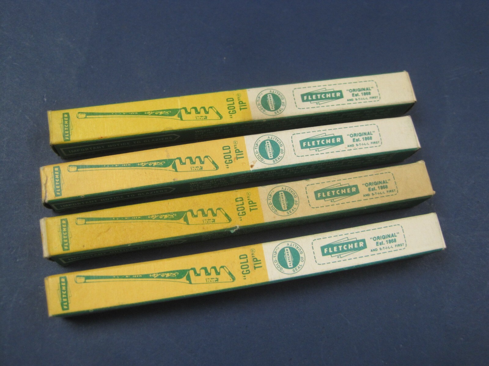 Vintage NOS Fletcher Gold Tip Glass Cutter Set of 4 w Boxes
