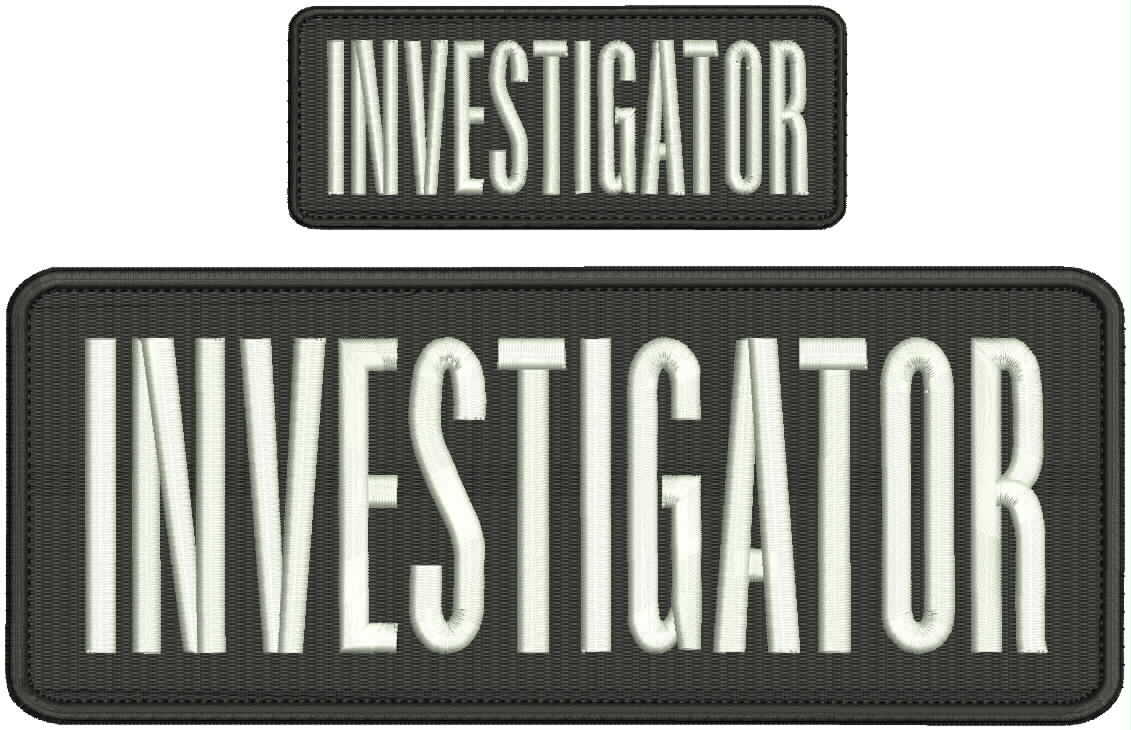 investigator embroidery patch 4x10 and 2x5 inches white letters