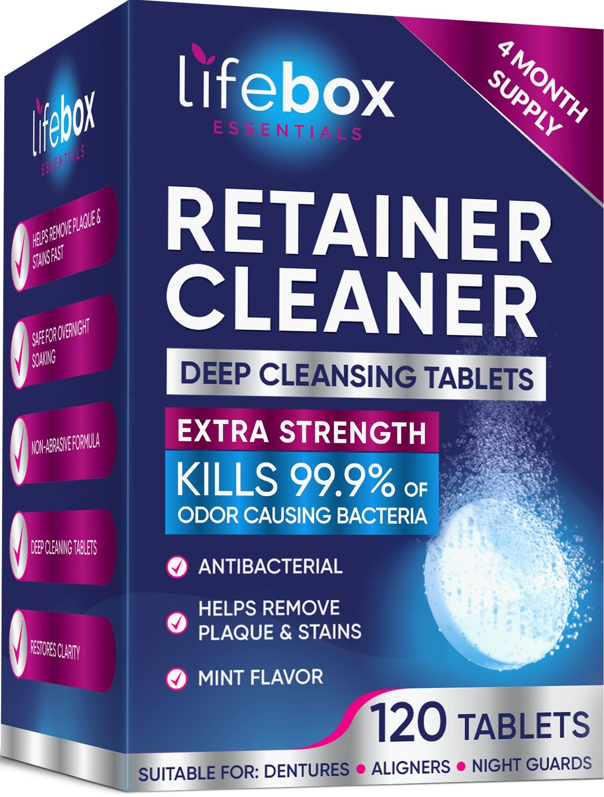 Retainer Cleaner Tablets - 120 Denture Cleaning Tablets & Aligner Cleaner - R...