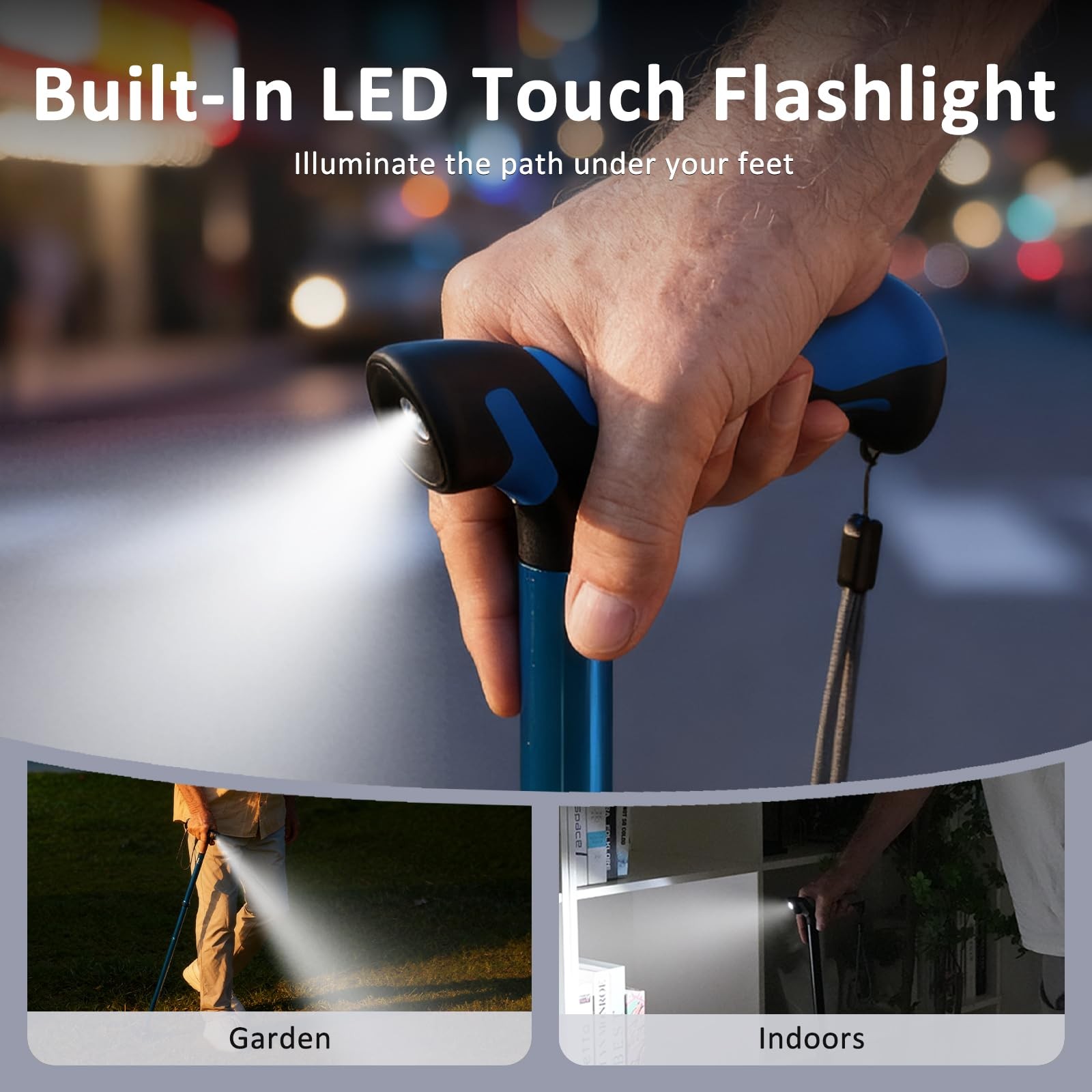 Walking Cane with LED Light, Folding Canes for Men & Black-1