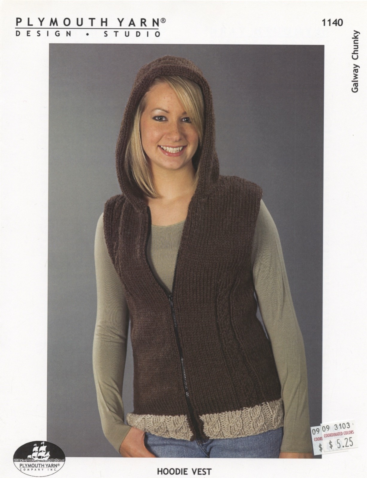 Hoodie Vest - Plymouth Yarn KNITTING PATTERN 1140 Galway Chunky - Women 36"-44"