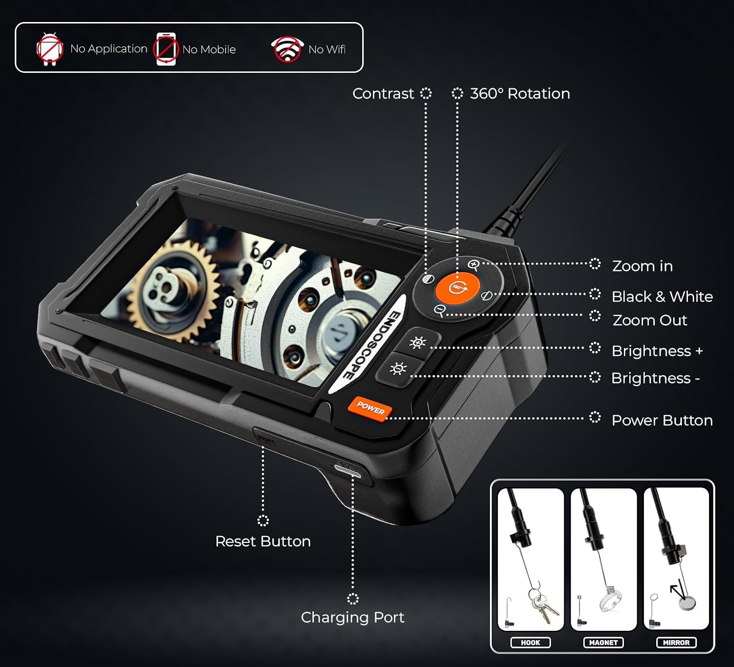 Endoscope Camera with Light, 4.3" IPS Screen, 16.4 Ft Semi-Rigid Borescope C...