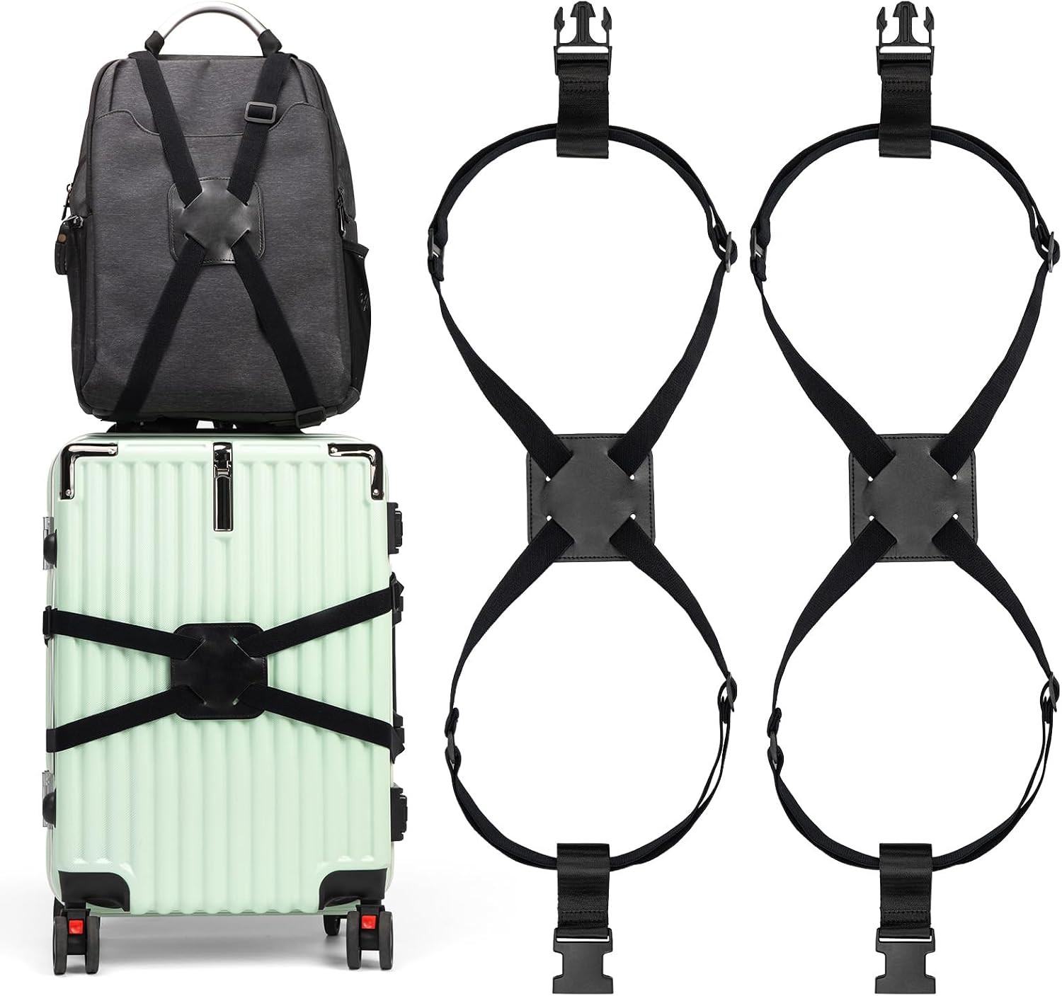 2 Pack Adjustable Luggage Straps Elastic Suitcase Travel Belt with Buckles