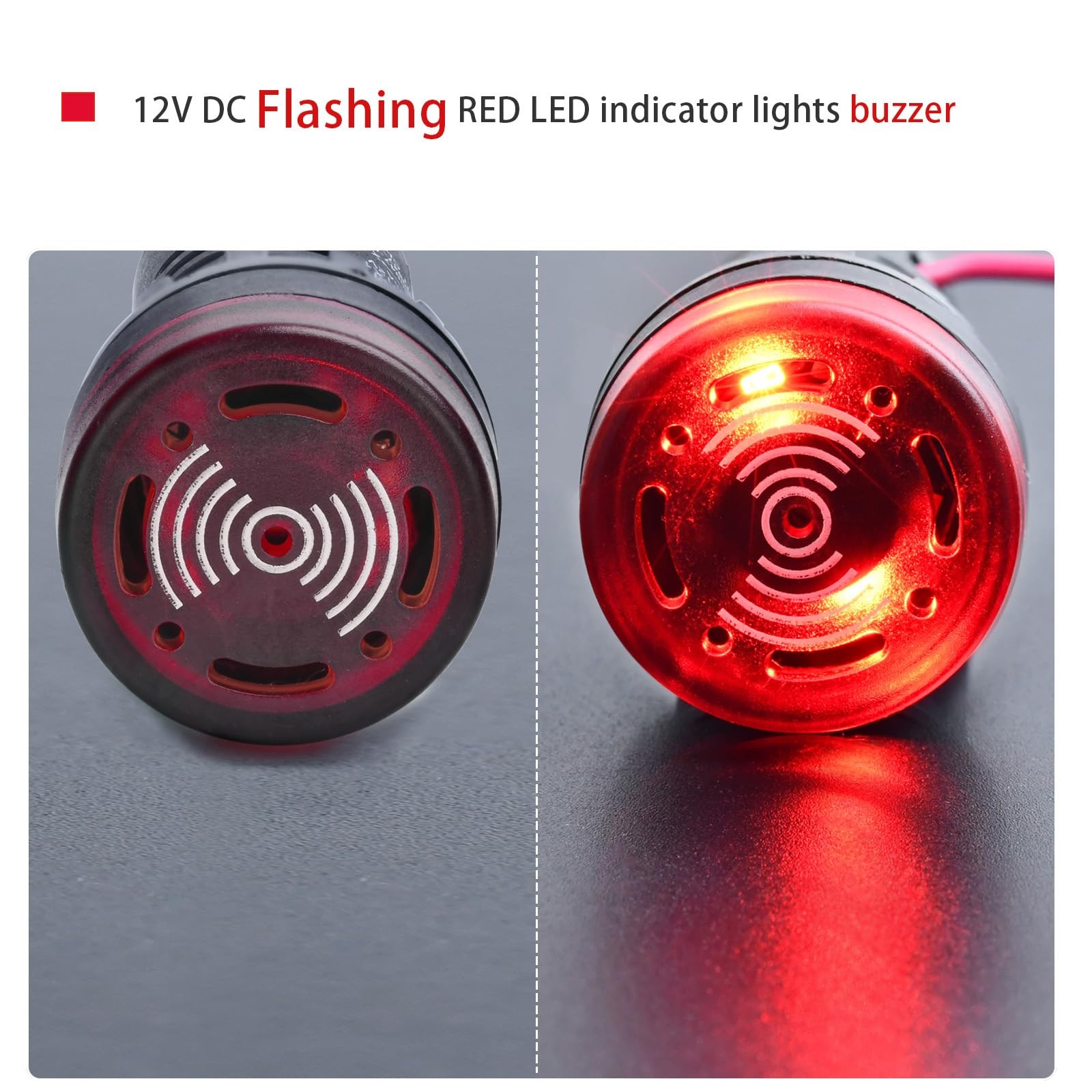 22mm Piezo Buzzer Red Indicator Light Lamp Round, With Light,12VDC