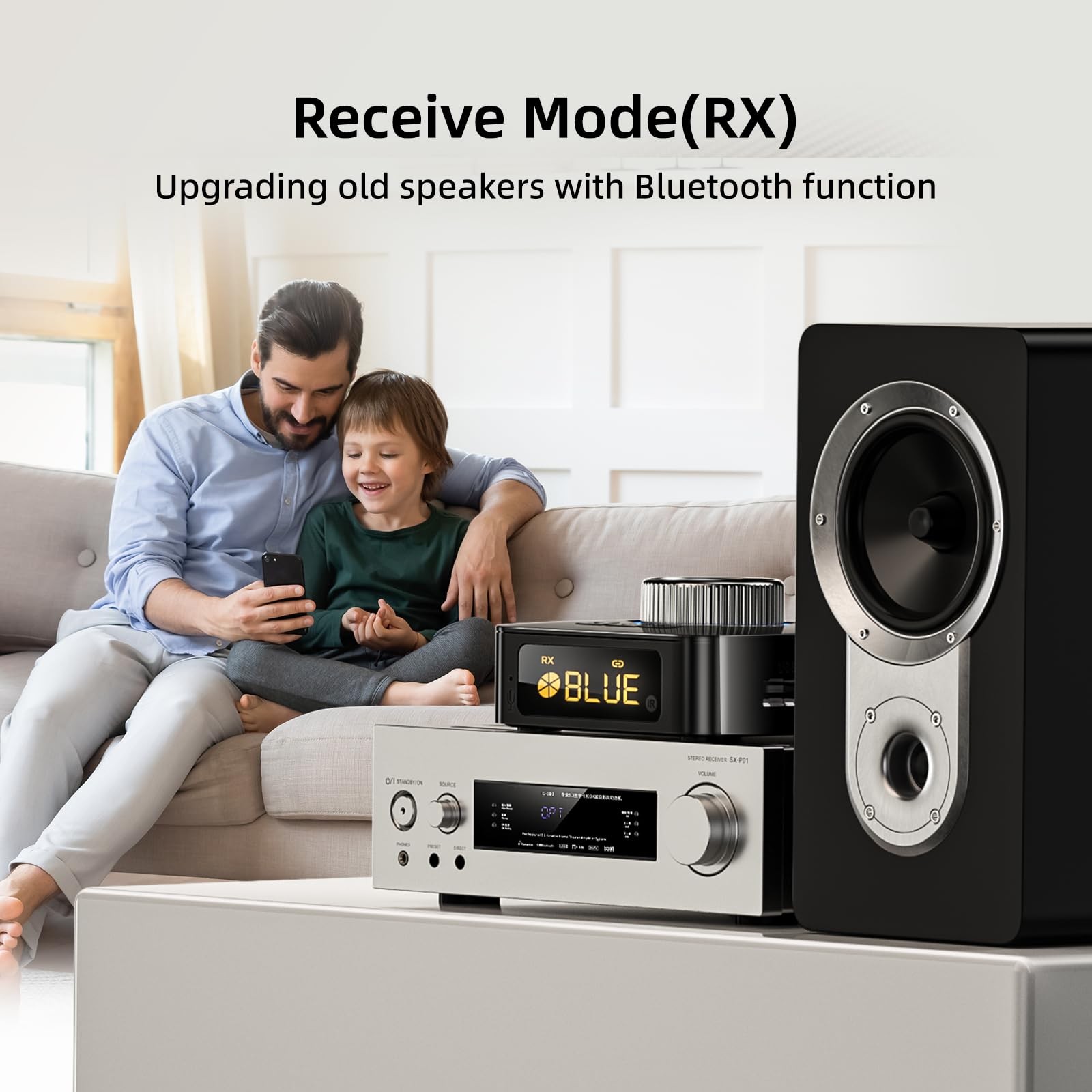 MOREGAX 5.0 Bluetooth Audio Receiver Transmitter, Wireless Small, Black