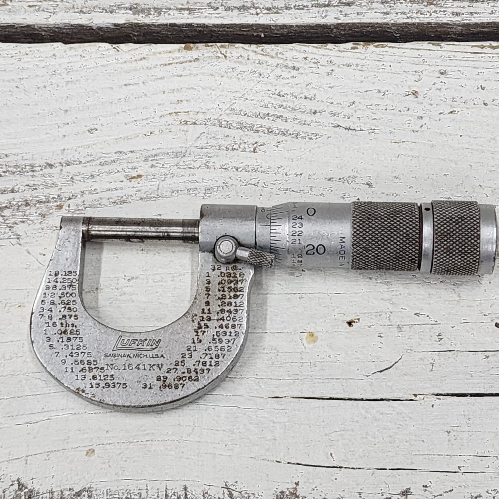 Vintage Lufkin Micrometer - 1641 KV - Measuring Tool - Made in USA 0-1" Outside