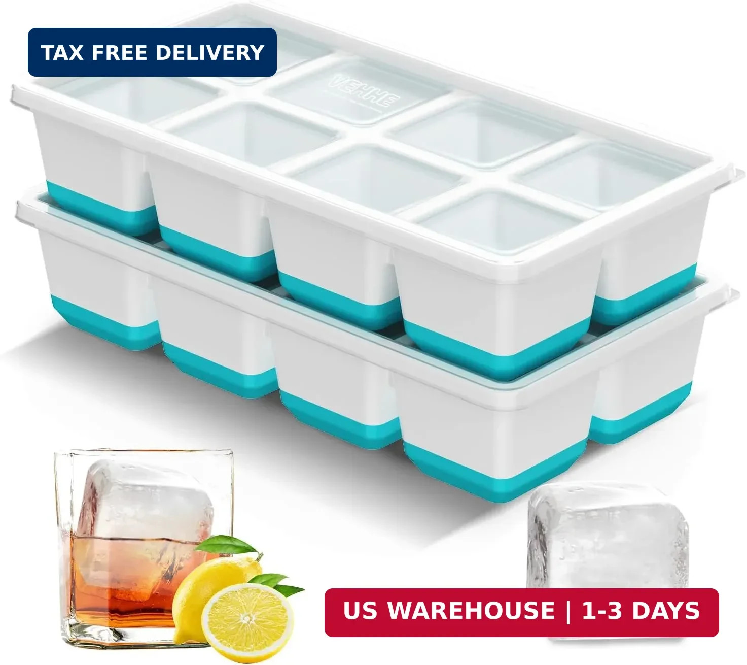 Ice Cube Tray, 2 Pack Reusable Large Ice Cube Molds, Ice Cube Trays for Fr
