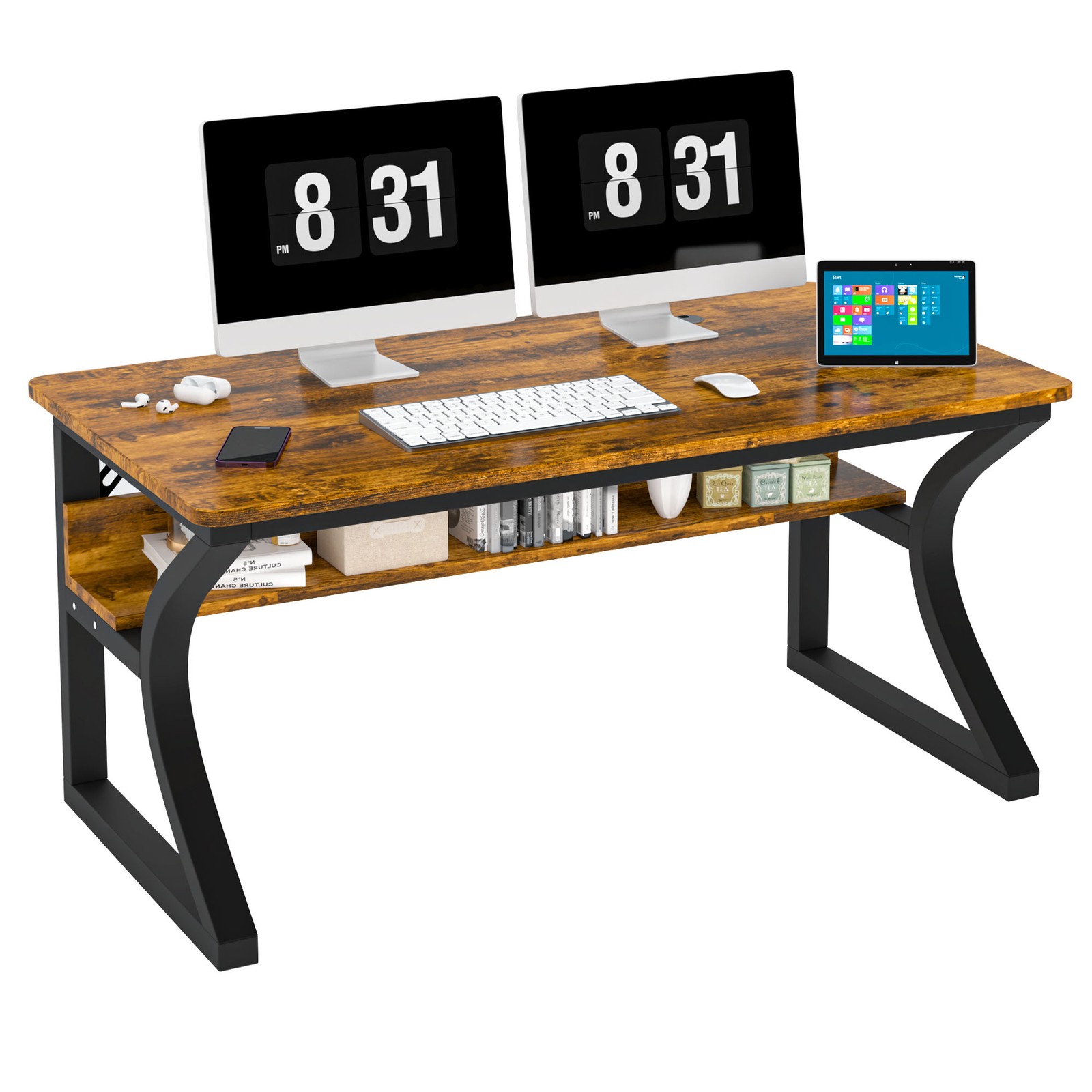 47Inch Computer Desk Home Office Gaming Desk Modren Simple Style PC Wood Metal