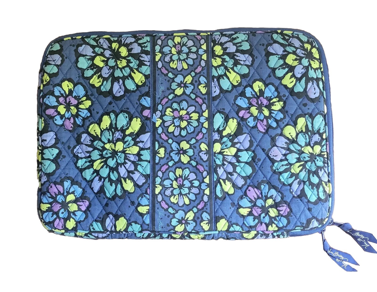 VERA BRADLEY "Indigo Pop" Quilted Padded  Pocket Laptop Sleeve Case 17"X 12"