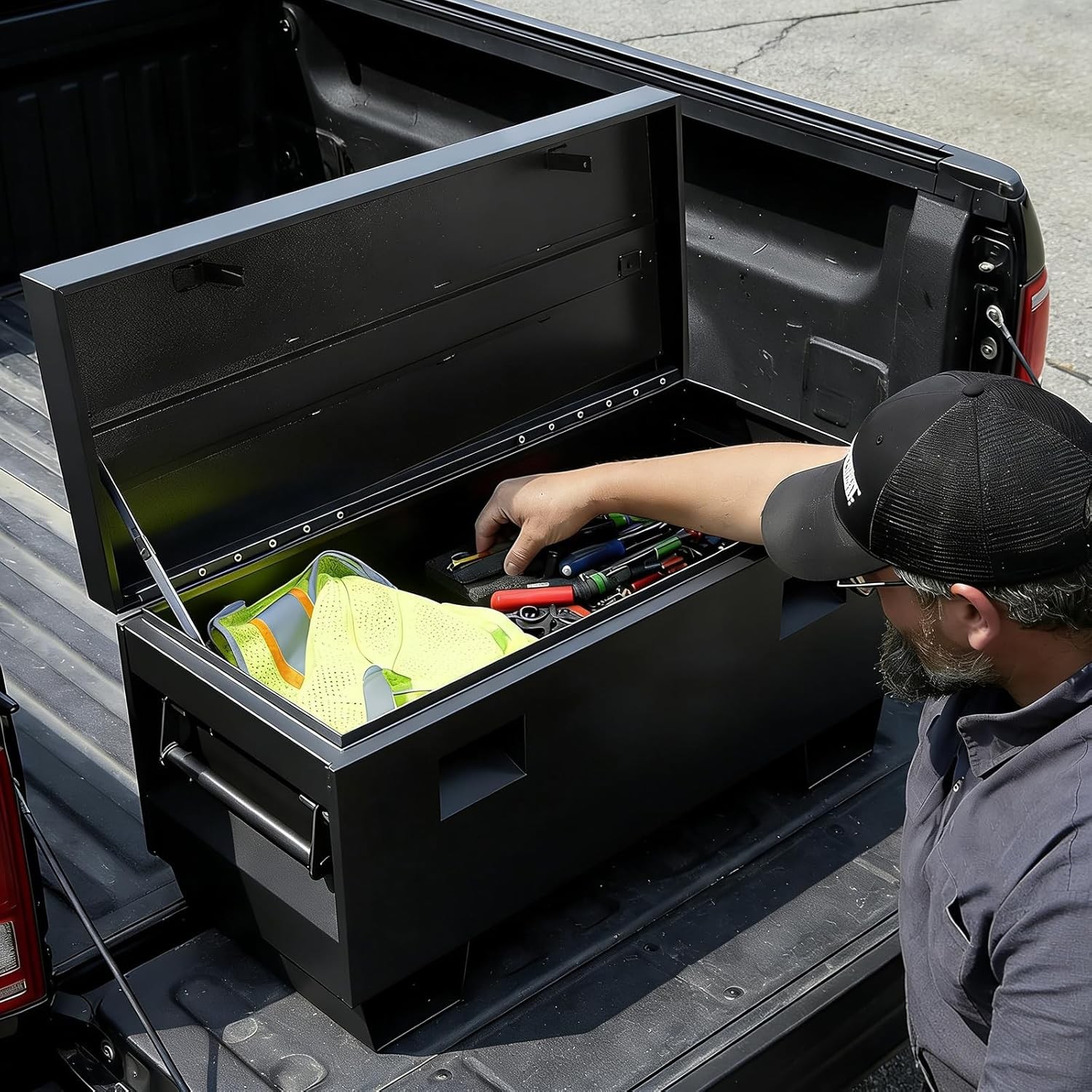 36" Job Site Box Portable Tool Storage Rust-Resist Powder Coated Black