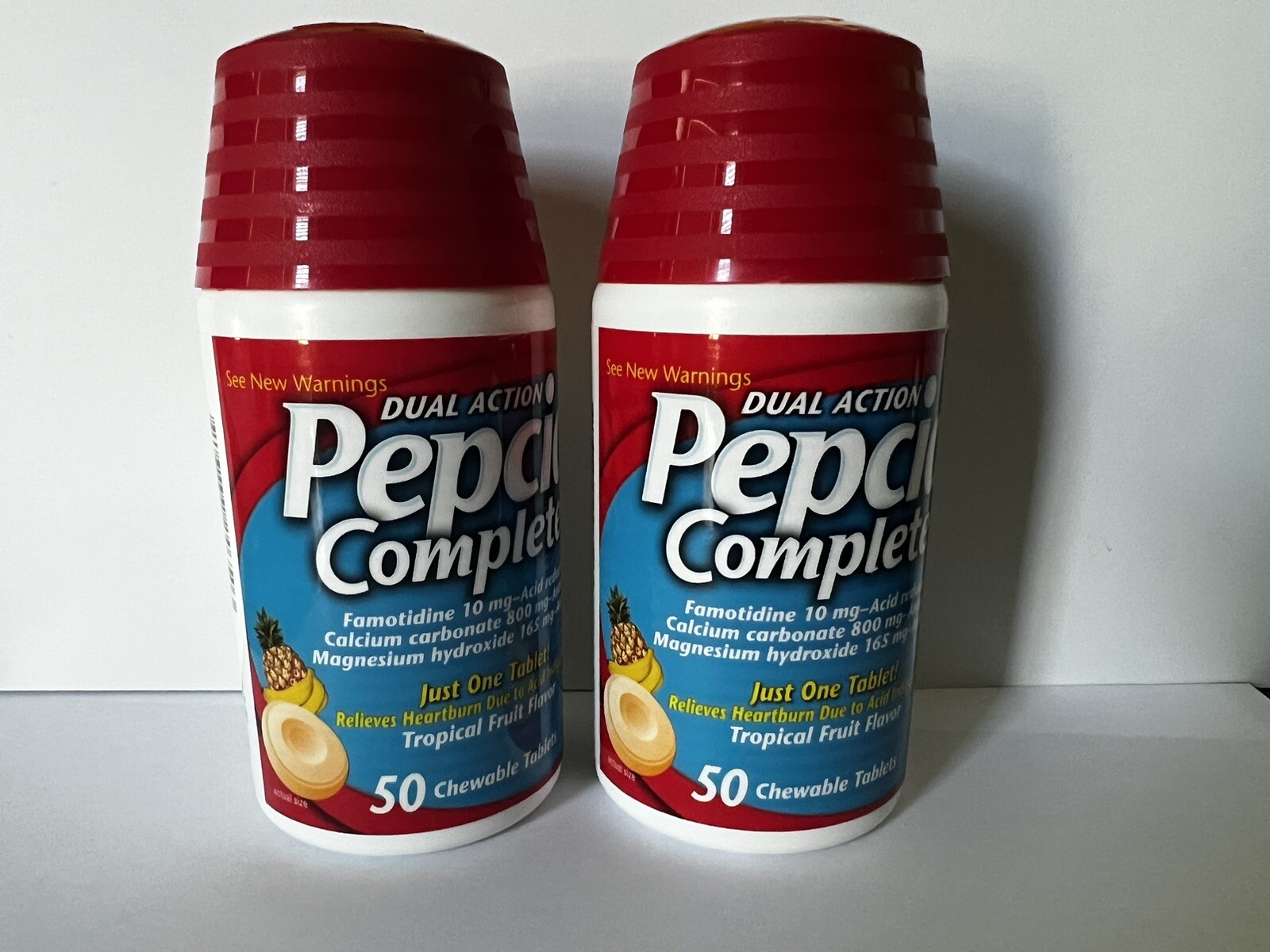 2 pk Pepcid Complete 50x2= 100 Chewable Tablets Tropical Fruit Exp 09/28