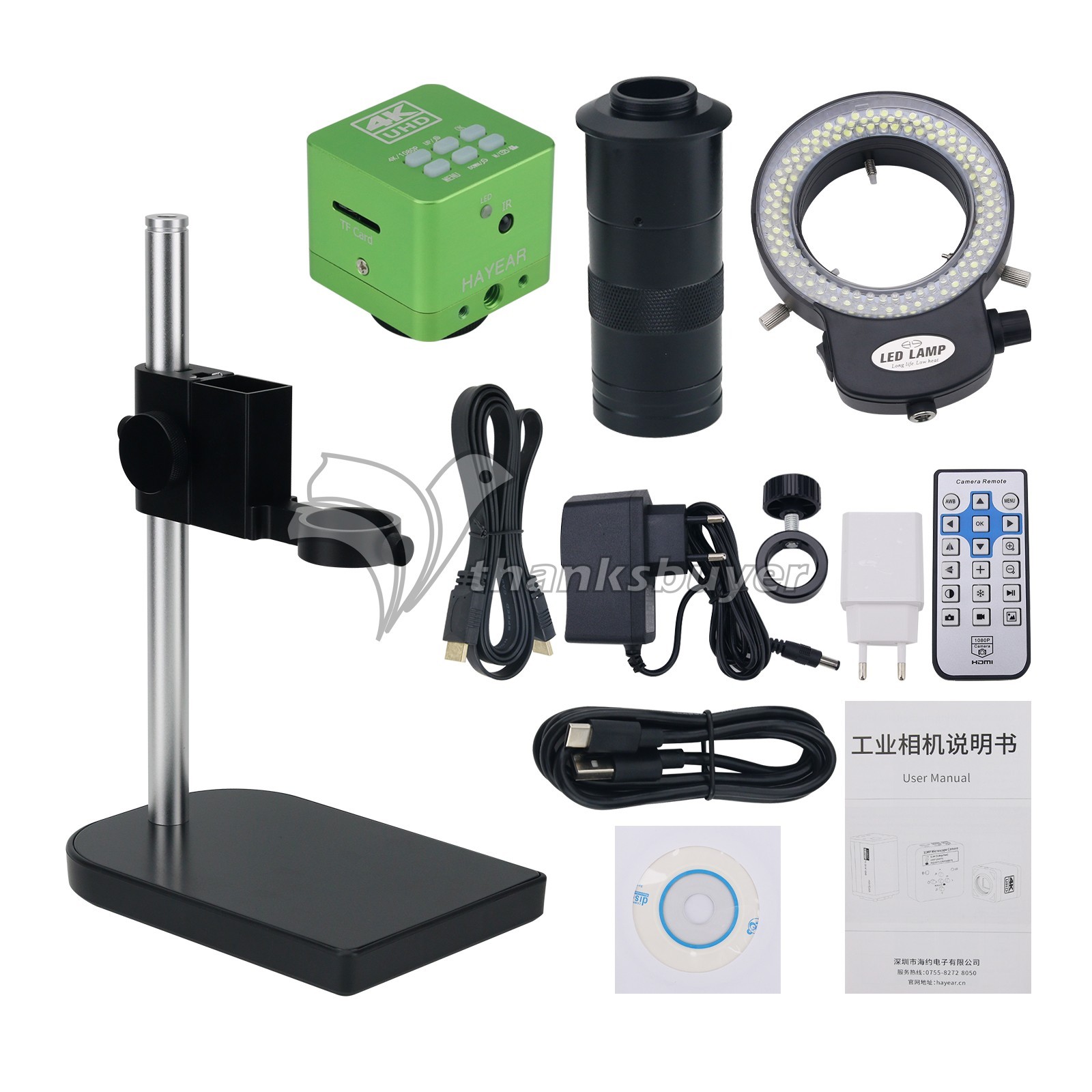 4K 41MP HDMI USB Video Microscope Camera Adjustable 150X C Mount Len Zoom Stand