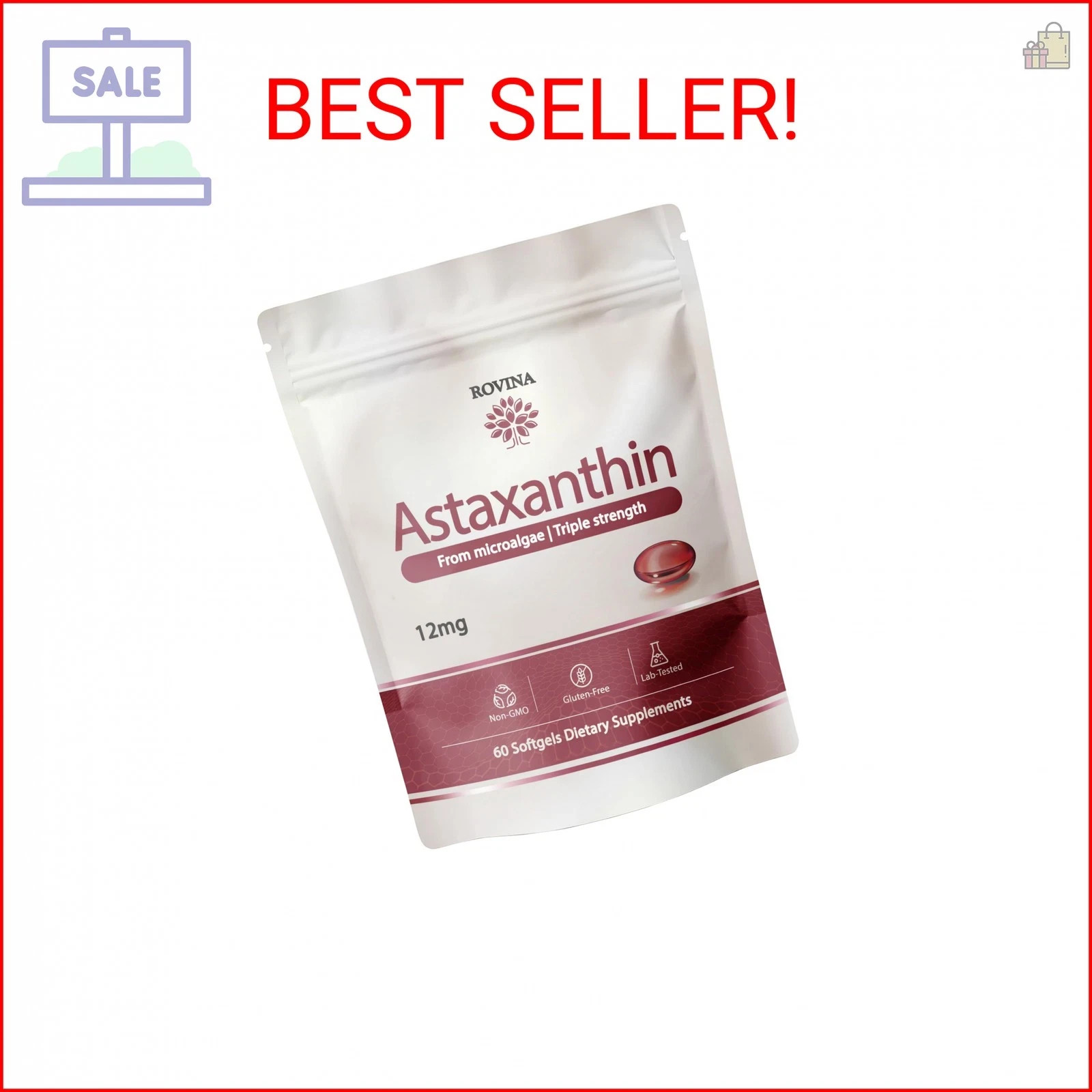 ROVINA Astaxanthin 12mg Softgels from Microalgae - Triple Strength Antioxidant S