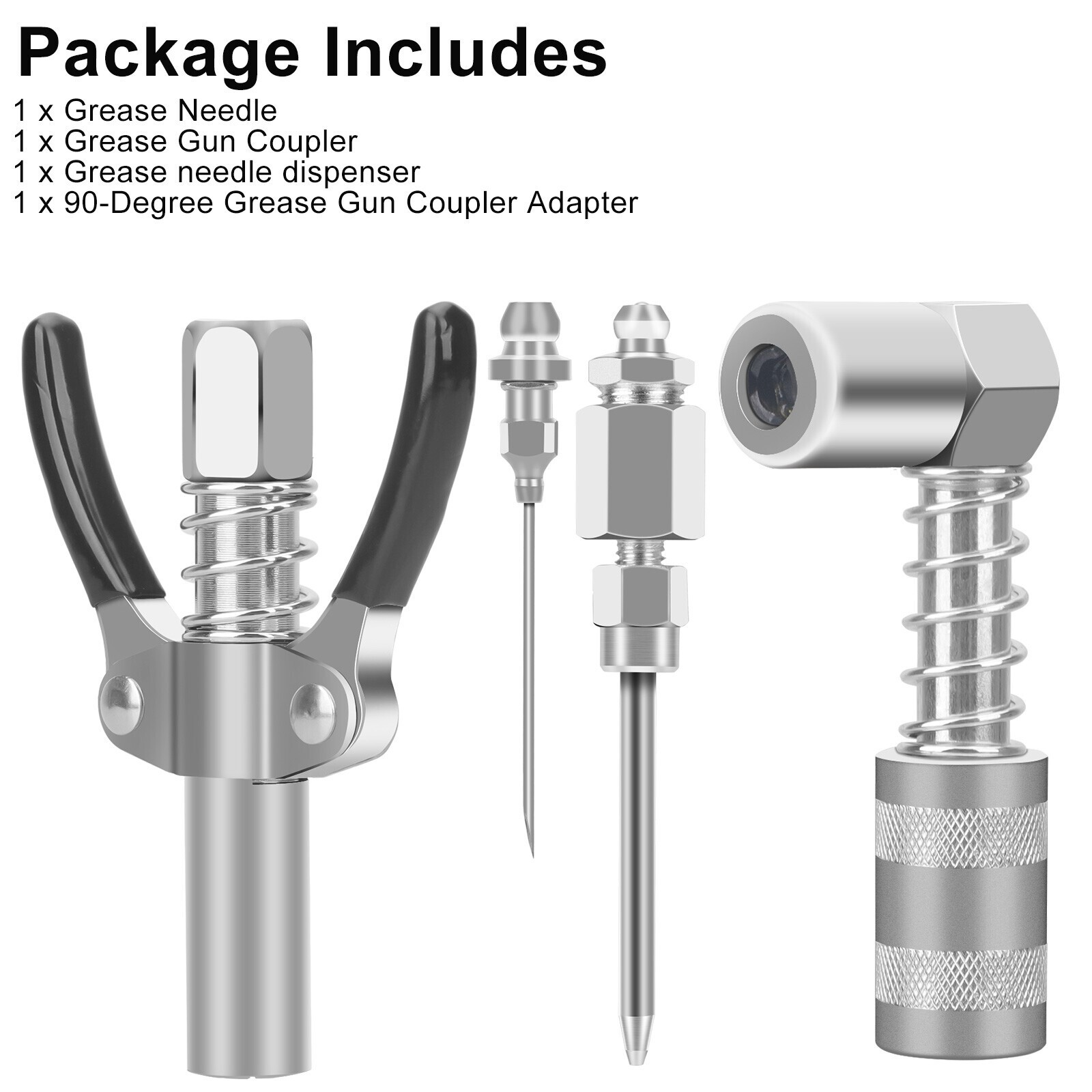 90 Degree Grease Gun Coupler & Needle Dispenser & Injection Needle Tips with Cap