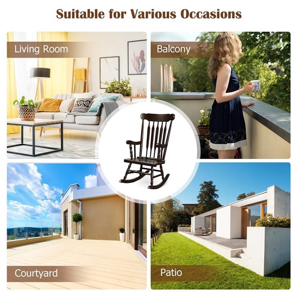 Pemberly Row 17.5" Solid Rubber Wood Rocking Chair in Coffee/Glossy (Set of 2)