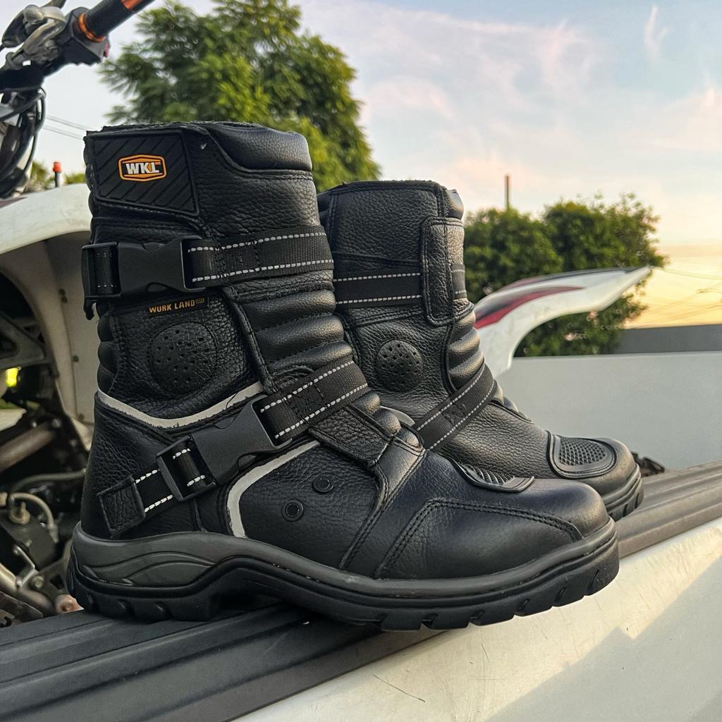 WL77411 MOTOCROSS DIRT BIKE BOOTS, BLACK BIKER BOOTS, LEATHER RIDE BOOT