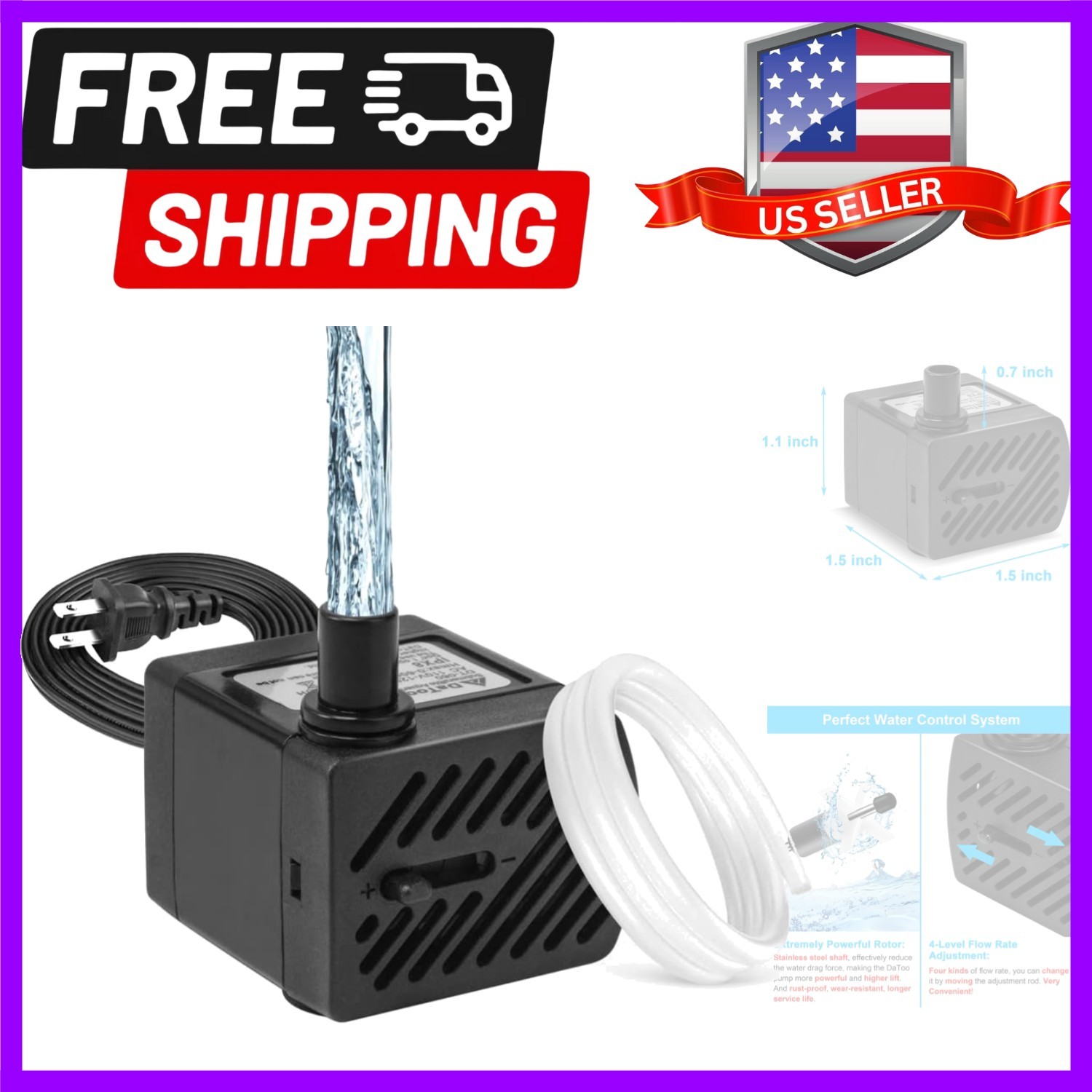 50GPH 3W Small Submersible Water Pump Mini Fountain Pump Ultra Quiet For Aqua...