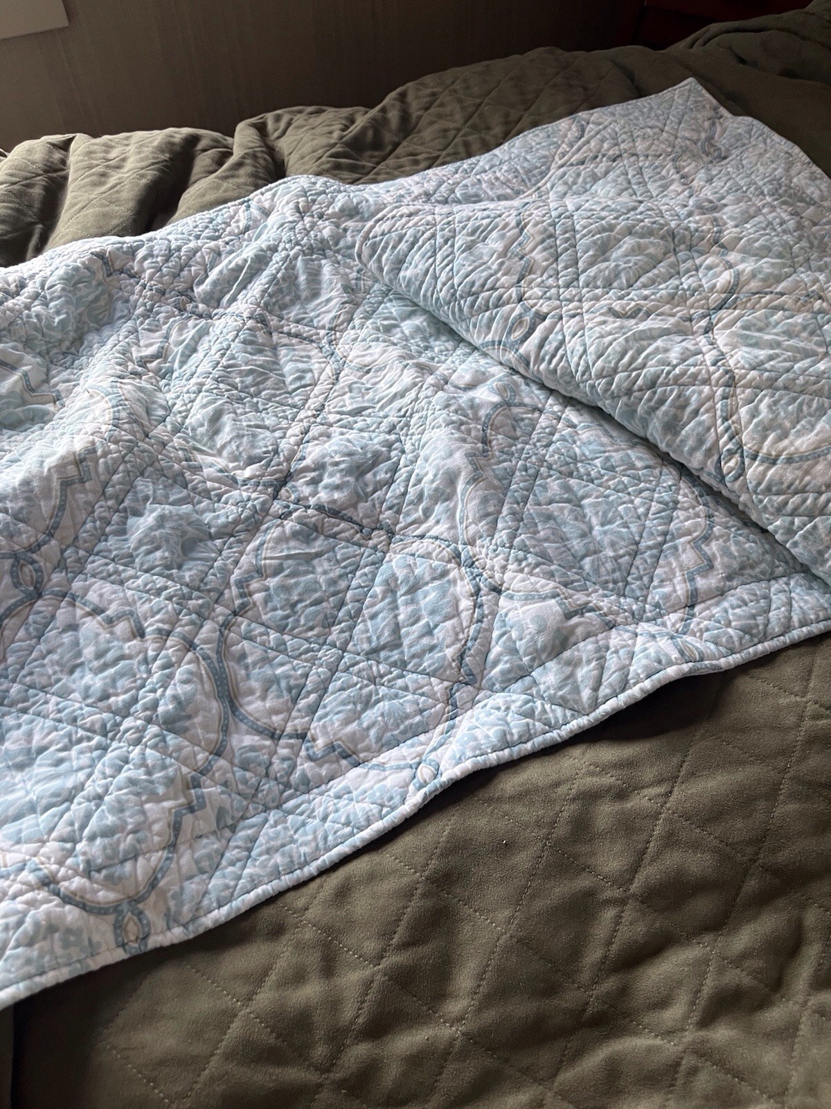 2 Wellesley Manor Blue/ Wht Quilted King Shams EUC