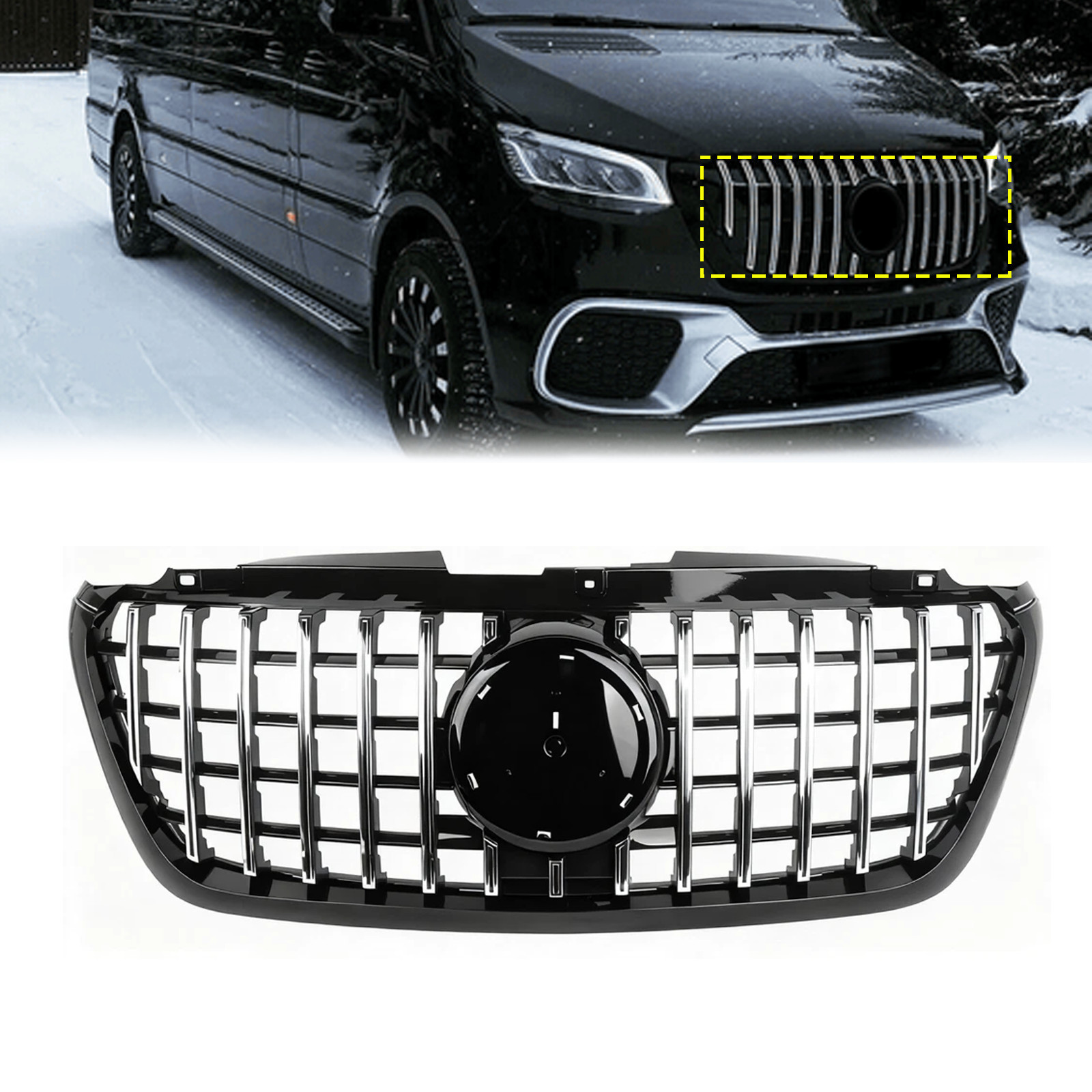 Chrome GT Style Grill Front Bumper Grille For Mercedes Sprinter W907 W910 2018+