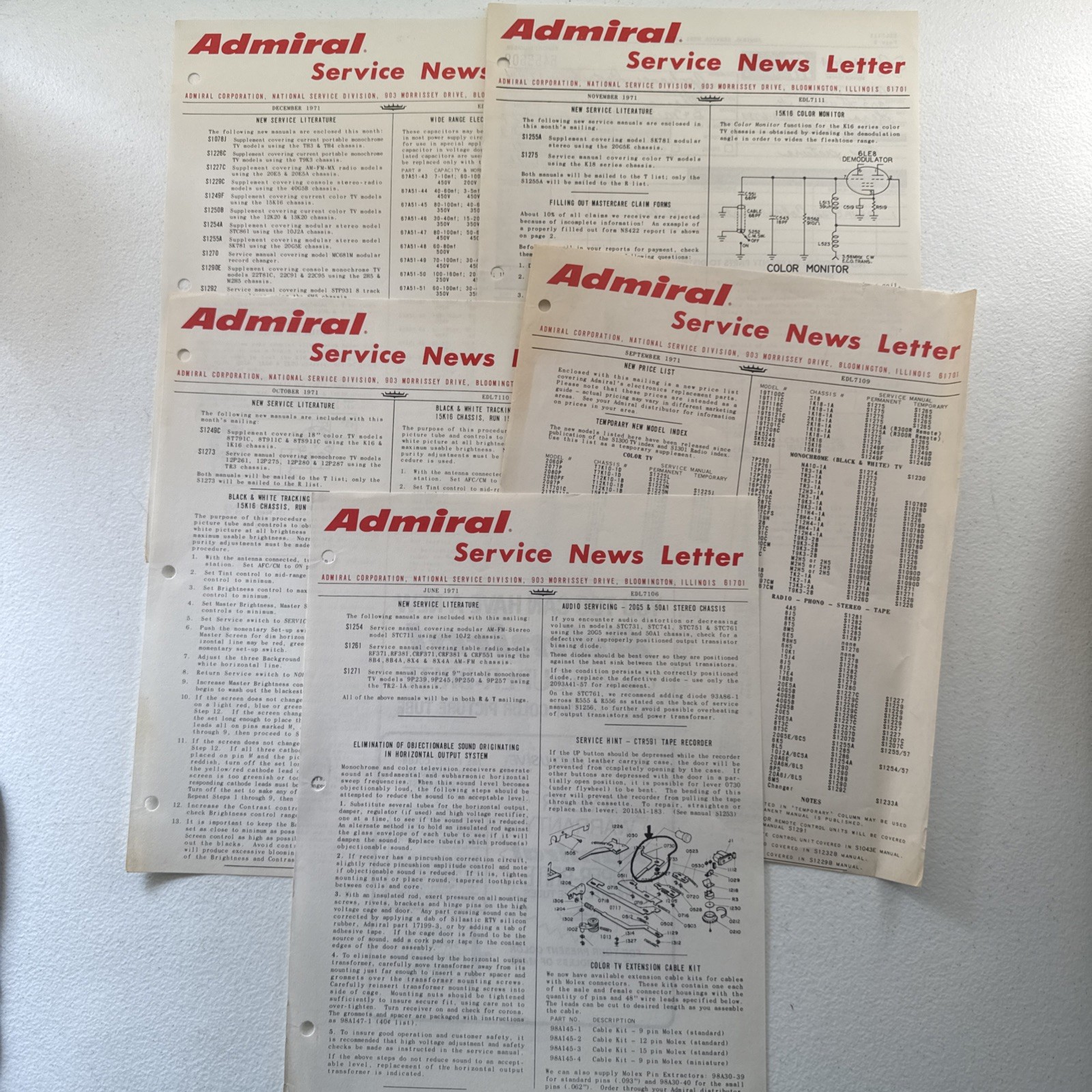 Lot Of 6 Admiral Mastercare Maintenance 1971 News Letters