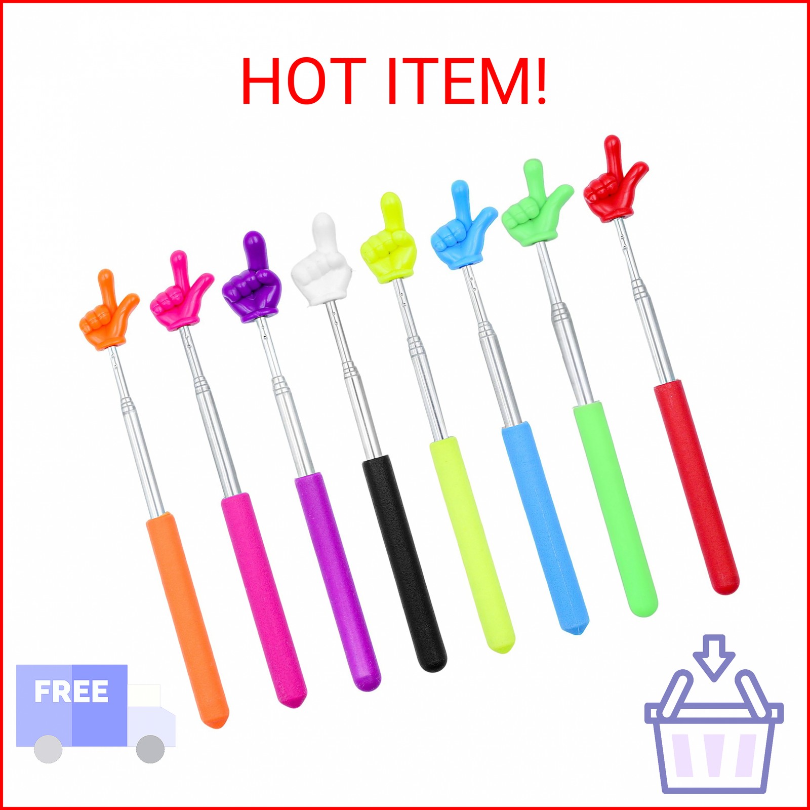 8Pcs Telescopic Teachers Pointer, Mini Pointer Finger Stick for Classroom, Retra
