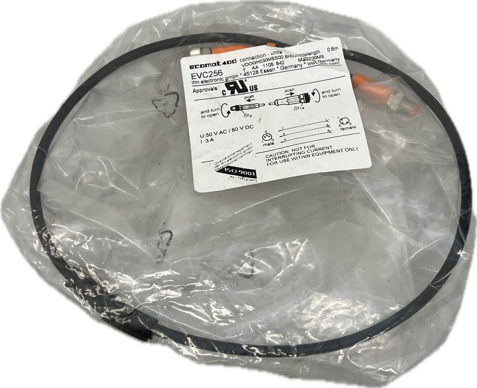 IFM Electronic Interconnect Cable EVC256 Sensor Actuator Cable 60V DC, 60cm, 4342055
