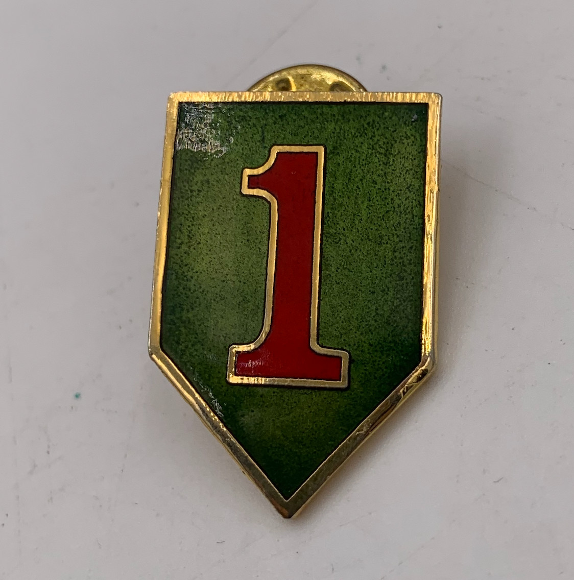 VTG Green Red Enamel #1 Badge Military ?Harley Motorcycle Riders Button Pin