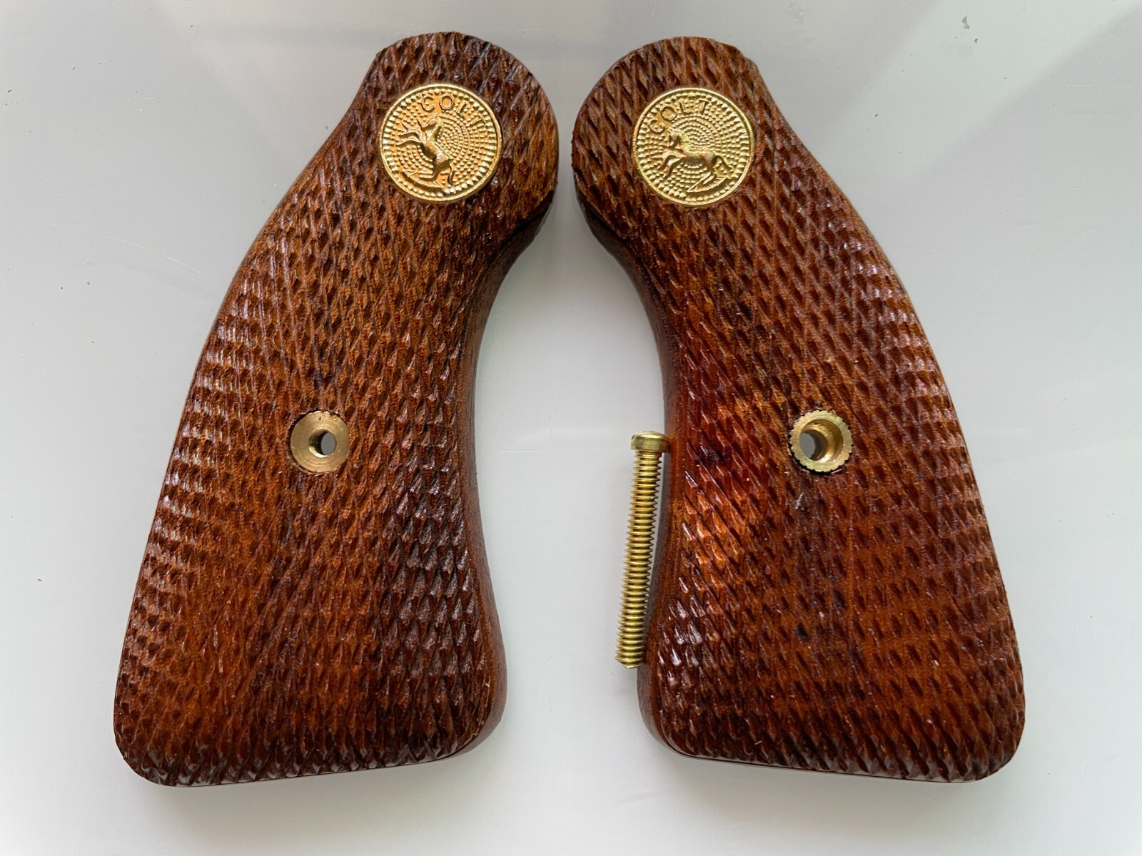 New Panel Grip For Colt D Frame Long But, all checkered Hard wood # 01
