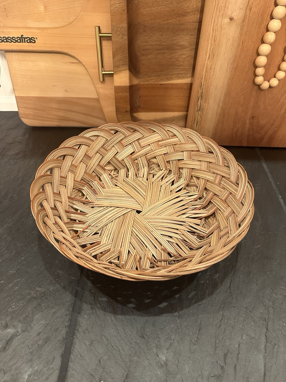 Vintage Pine Needle Basket Handmade 11.5” Round Cottage Farmhouse Decor