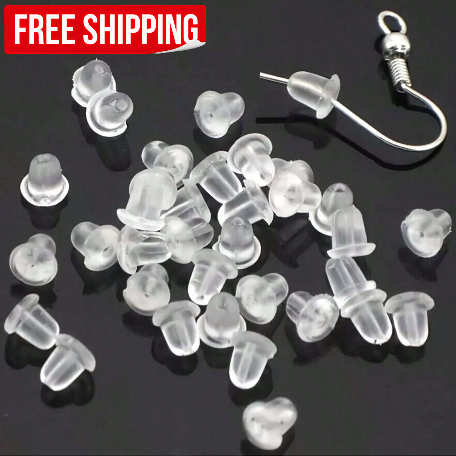 500PCS Clear Silicone Earring Backs Rubber Safety Stoppers Replacement Findings