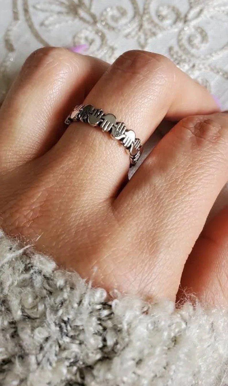 Sterling Silver Hand of Fatima Hansa Protection Amulet Ring