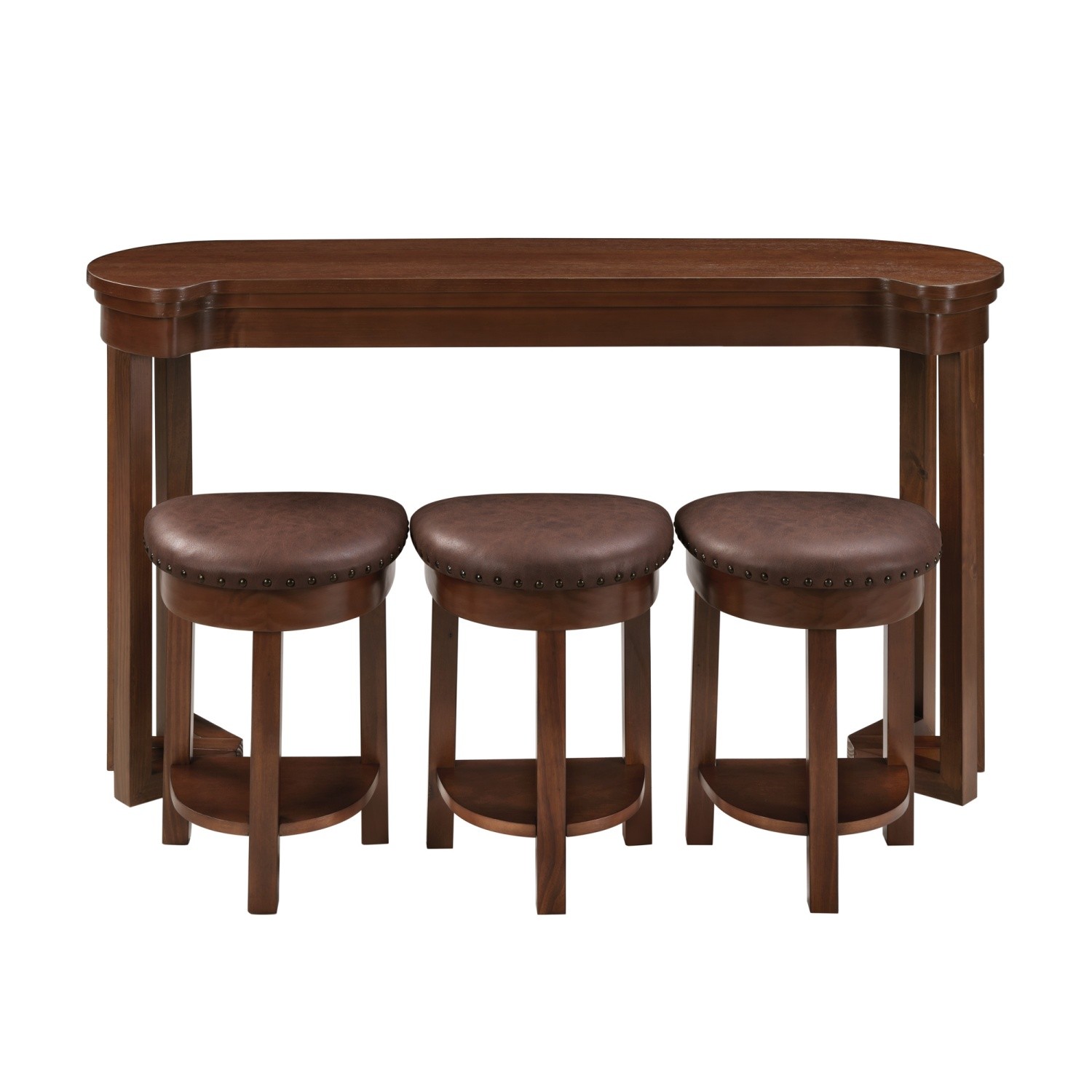 4 Piece Set Counter Height Bar Table & 3 PU Padded Solid Wood Stools Espresso
