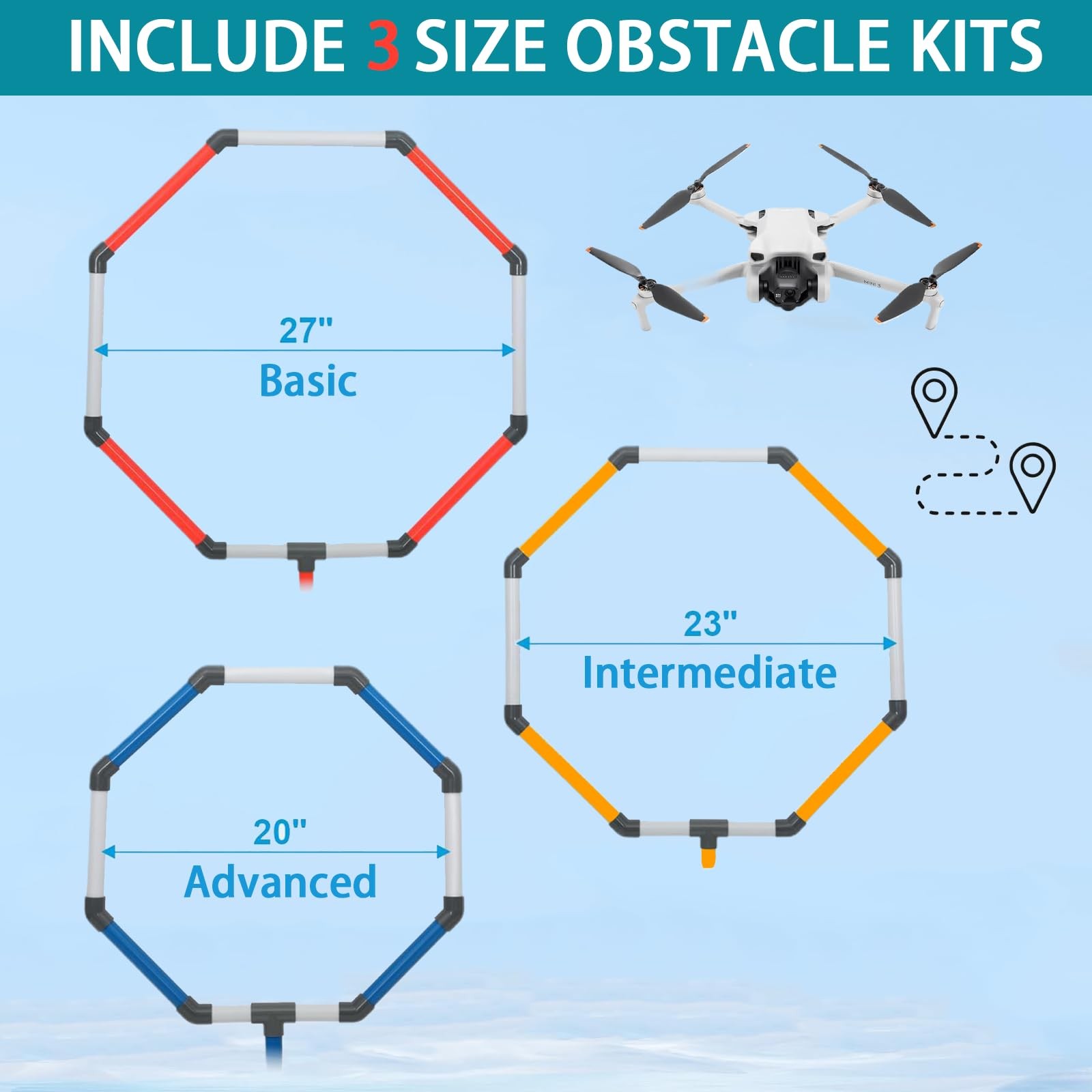 Drone Obstacle Course Kit with Landing Pad, 3-Different Hoop Sizes BLUE