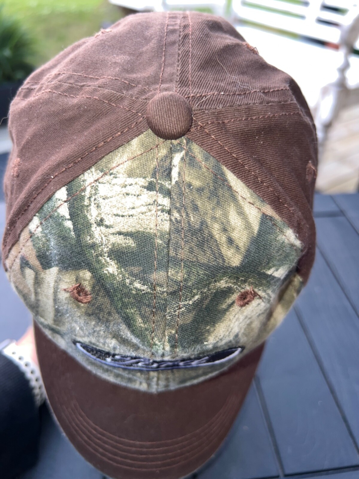 Ford Black and white patch on Brown and Green tan Camouflage Hat Cap Hook Loop