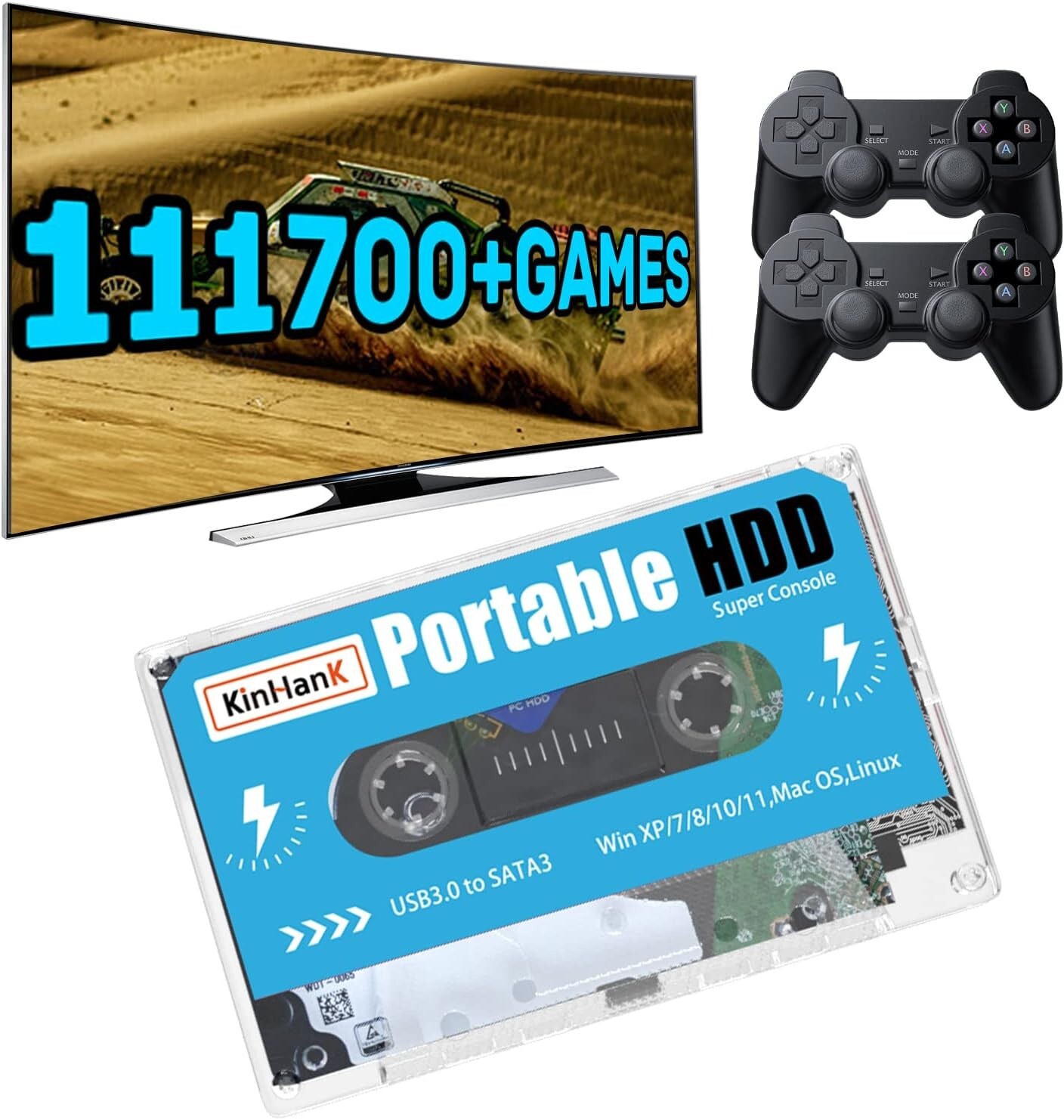 Kinhank 500G HDD External Hard Drive with 111700+ Retro Games (2 Controllers)