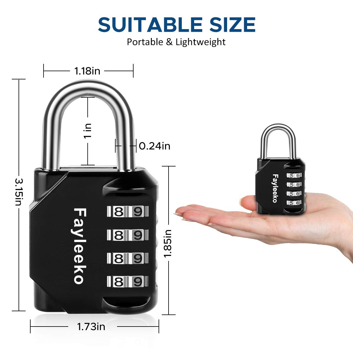 Fayleeko Combination Lock, 4 Digit Padlock for School 2 Pack, 2 Black