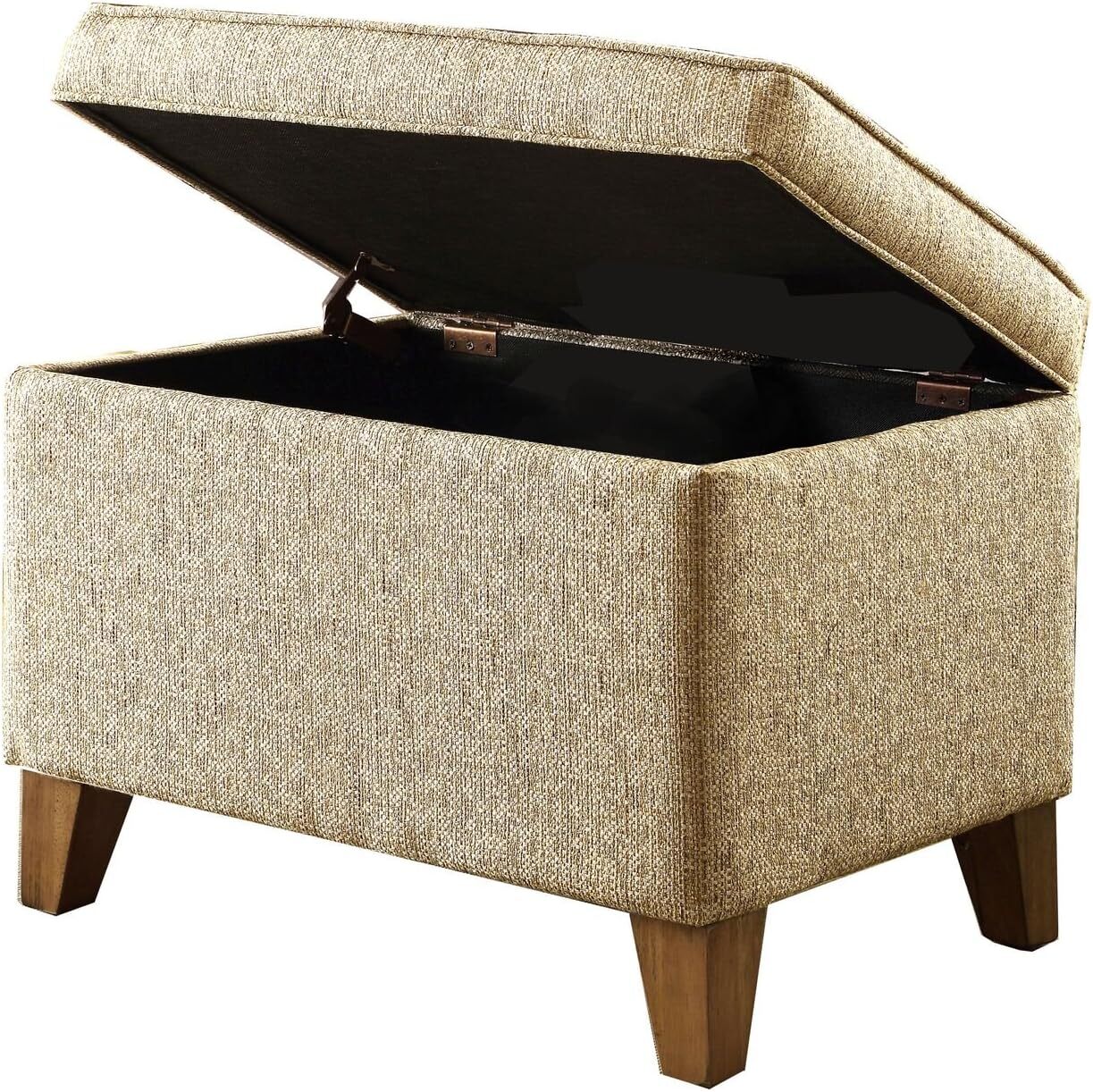 Homepop Home Decor | Medium Square Storage Ottoman with Hinged Cream Woven