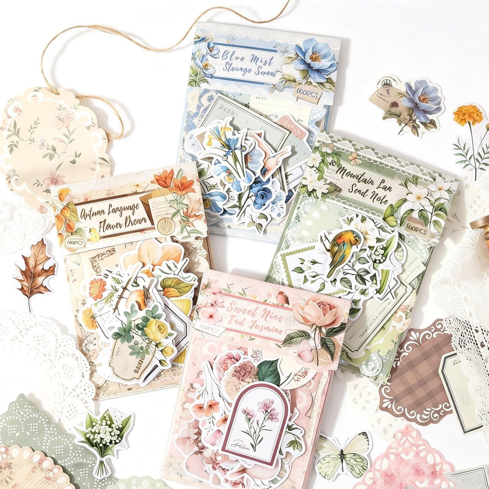 400Pcs Vintage Floral Scrapbook Paper & Junk Journal 3.5" x 5.1",