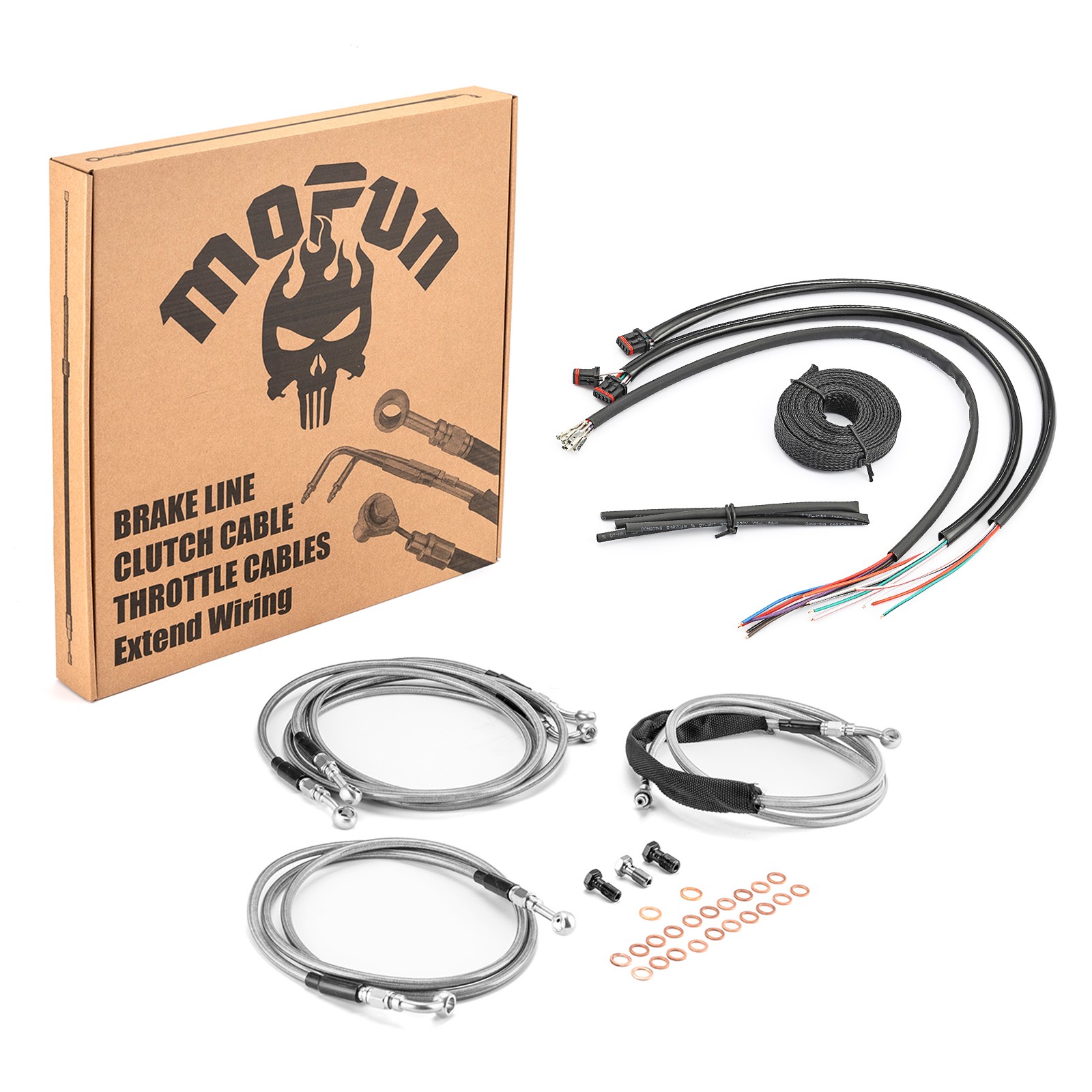 Fit HD Touring FLHX 12" 14" Apes ABS 2014-2016 Black Brake Clutch Cable Wire Kit