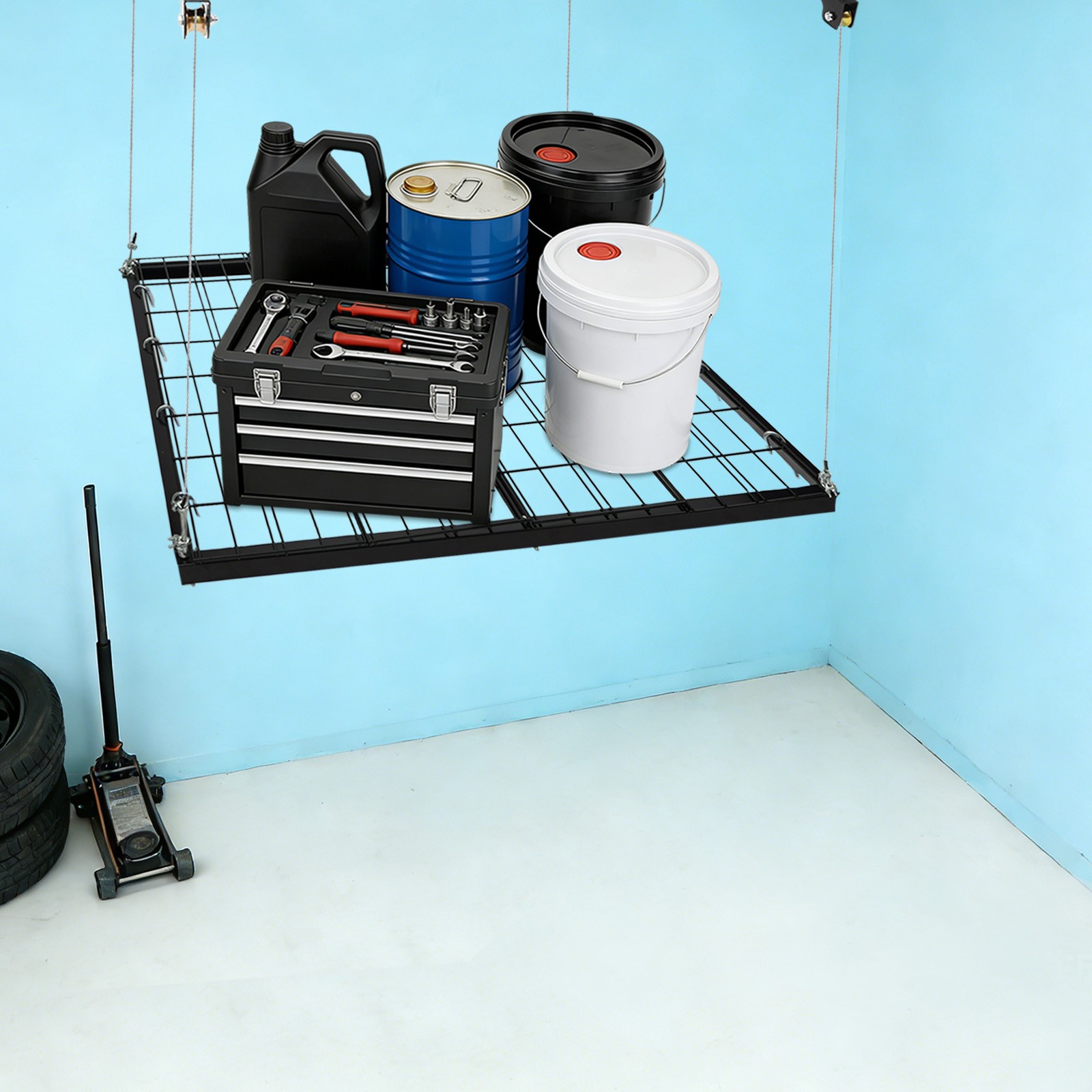 Overhead Garage Lifting Storage Rack, Garage Storage Rack, Adjustable Height Gar