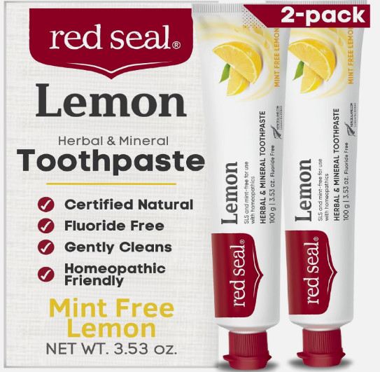 Red Seal Fluoride Free Lemon Toothpaste 3.5 Ounce (Pack of 2), Natural