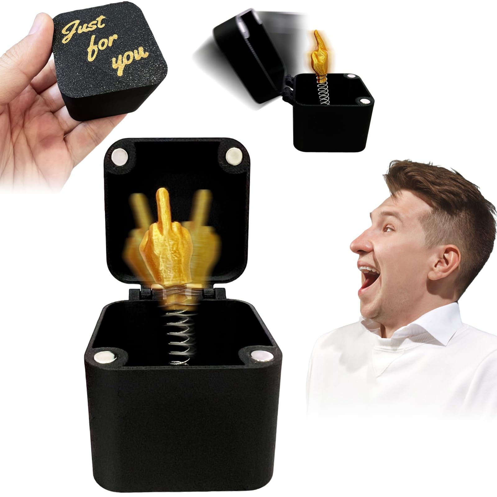 AELVOURS Middle Finger in a Box - Funny Adults 1 PACK, Black/Gold