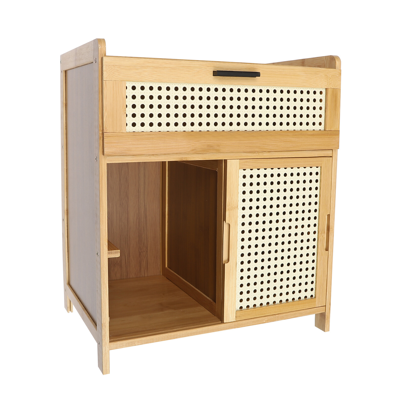 Nightstand Bamboo End Table Bedside Table w/Drawer & Shelf Bohemian Storage Rack