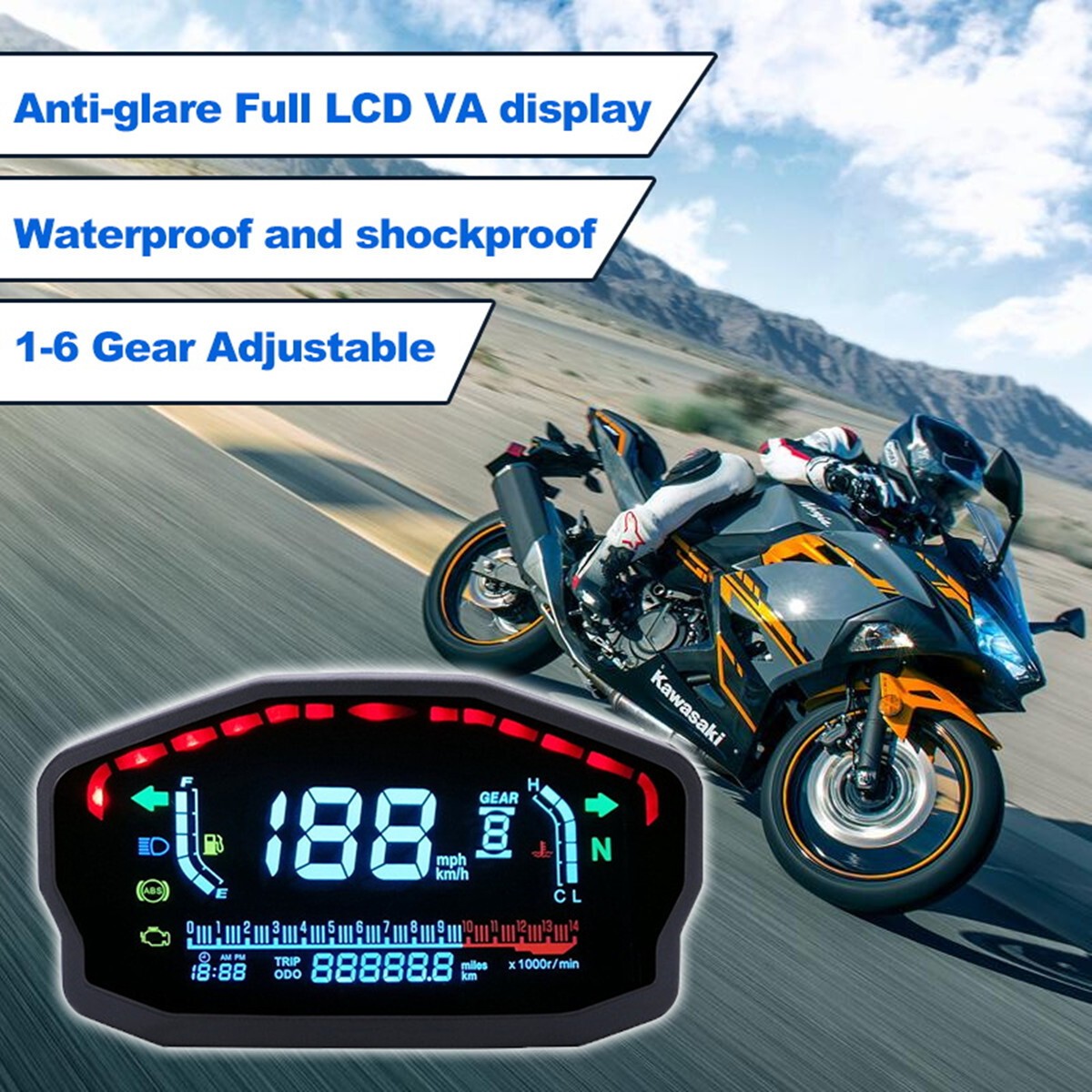 LED LCD Speedometer Digital Odometer Backlight Odometer Motorcycle Parts Durable