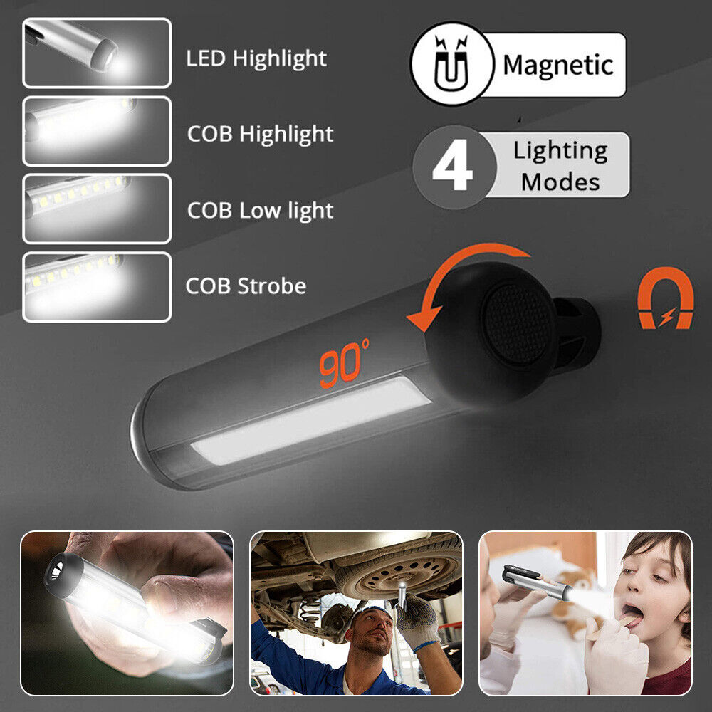 Pen Light Mini LED Magnetic Rechargeable Work Light Flashlights Pocket Light US
